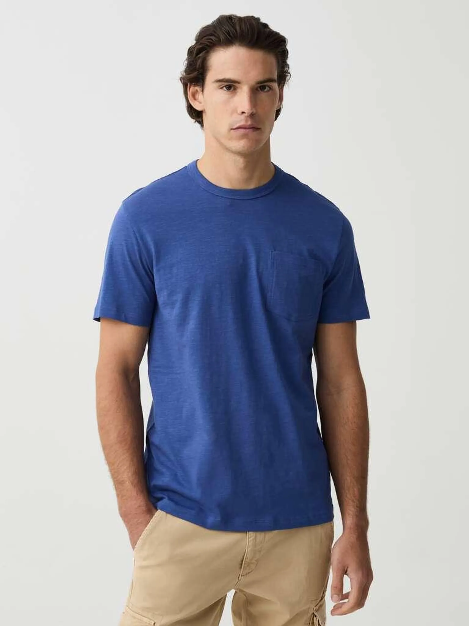 Blue Marl Jersey slub T-shirt with pocket