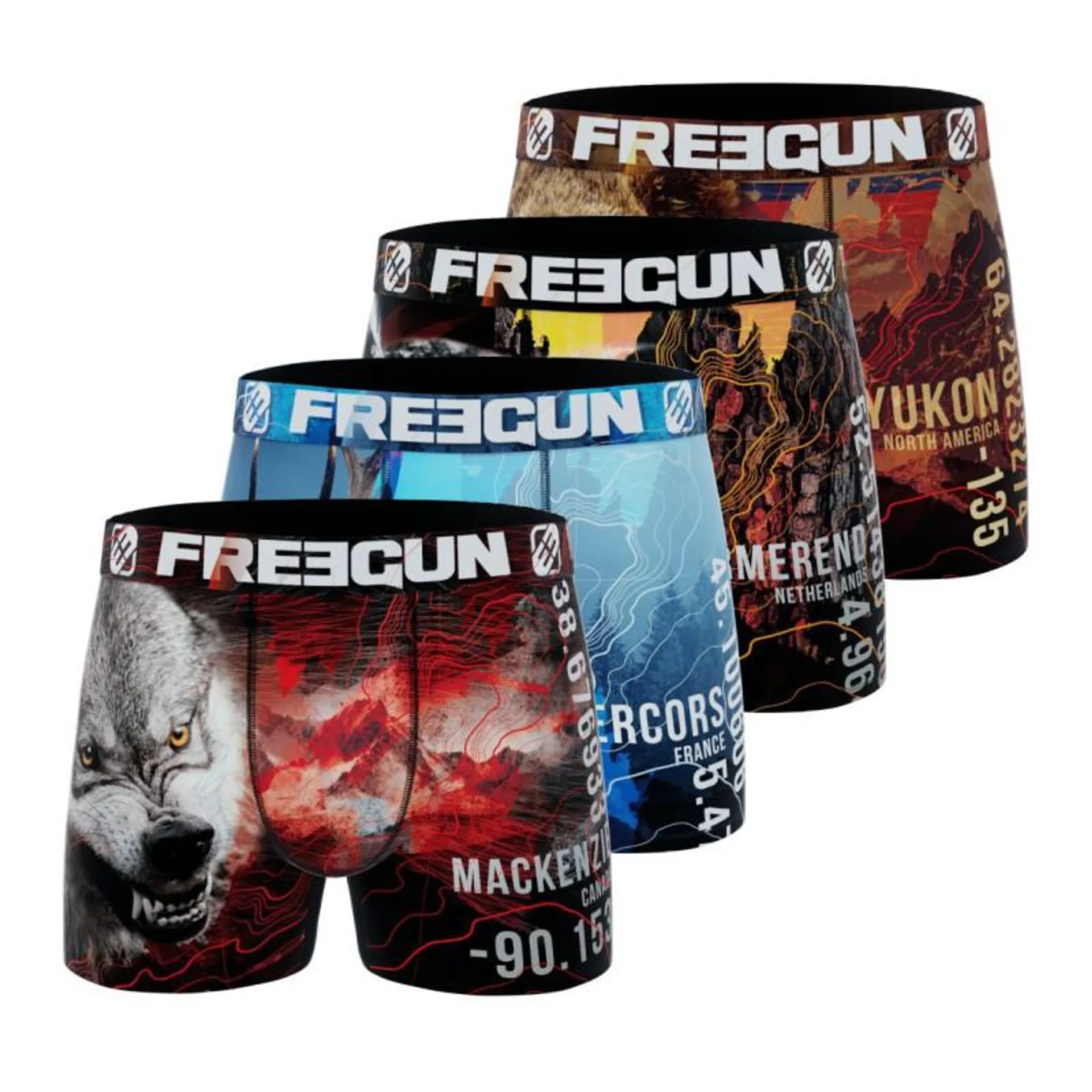 Lot de 4 Boxers Polyester recyclé Homme Confort, Respirant, Stretch Animal Savage | FREEGUN