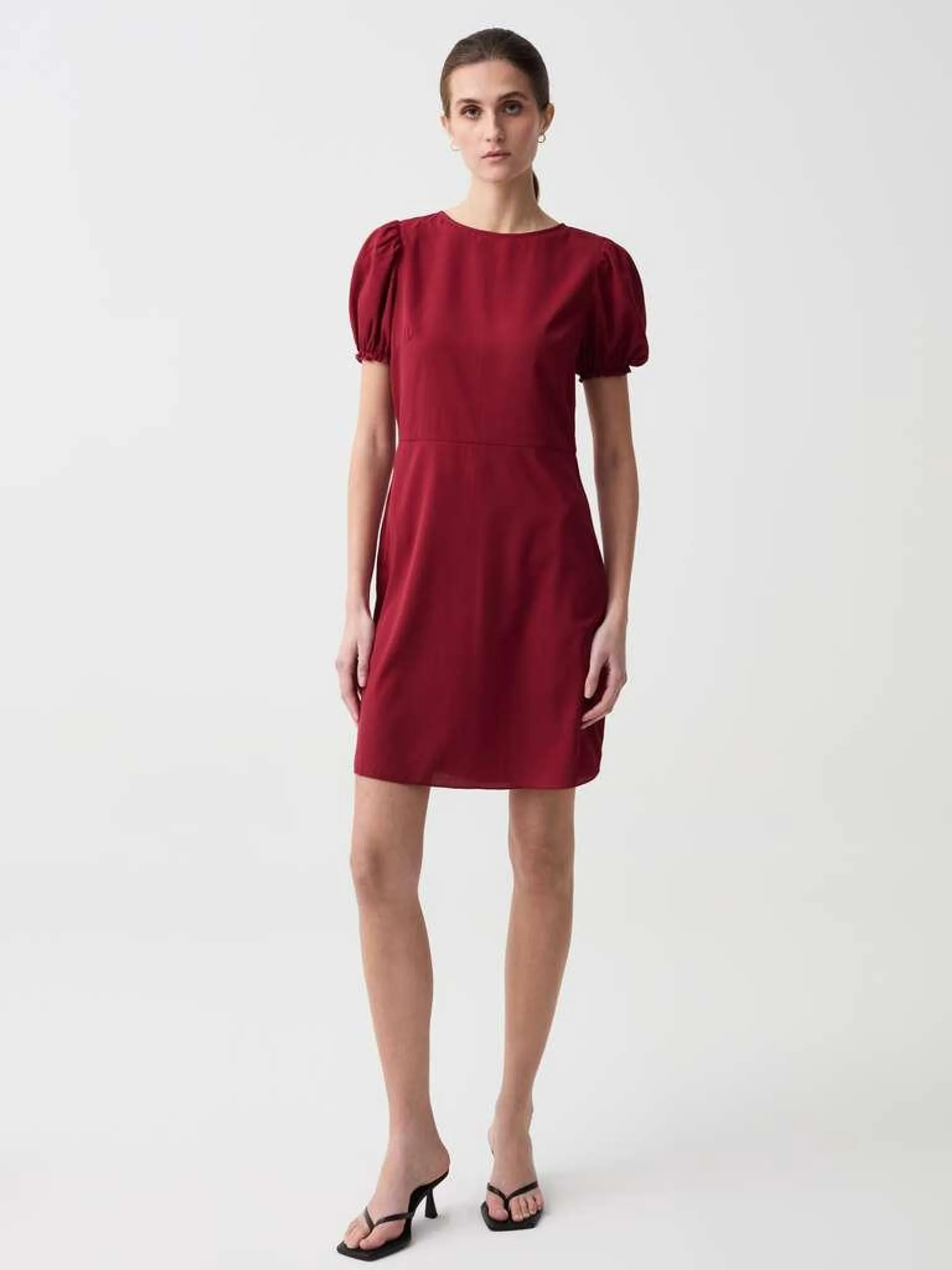 Short dress with puff sleeves Rouge claret