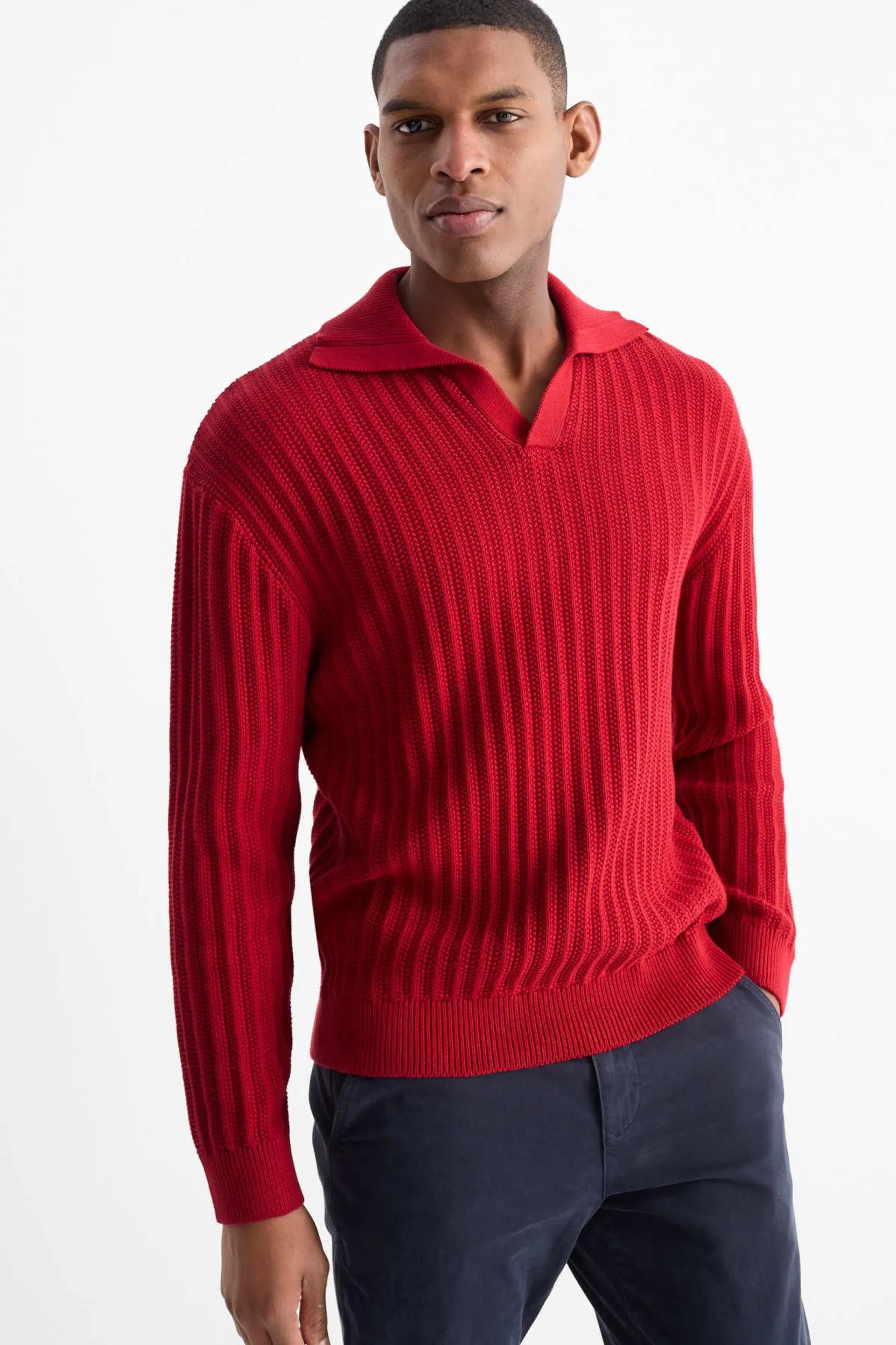 V-neck jumper - ribbed