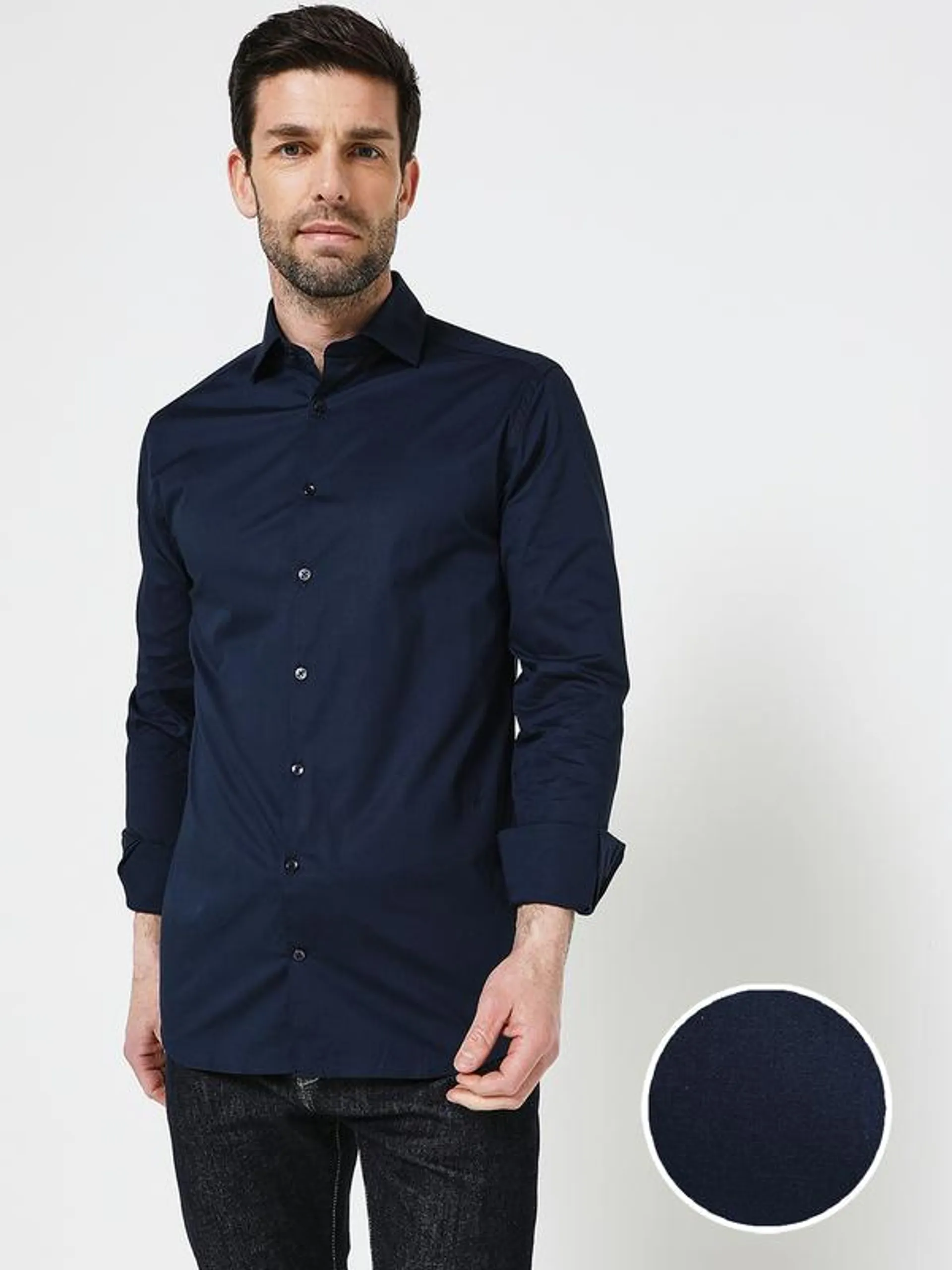 Chemise Slim Unie Coton Stretch - Bleu marine