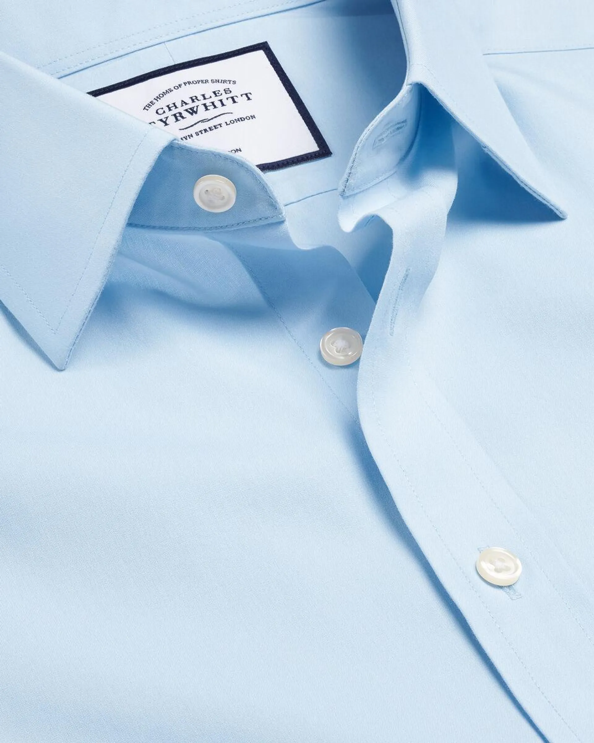 details about product: Non-Iron Poplin Short-Sleeve Shirt - Sky Blue