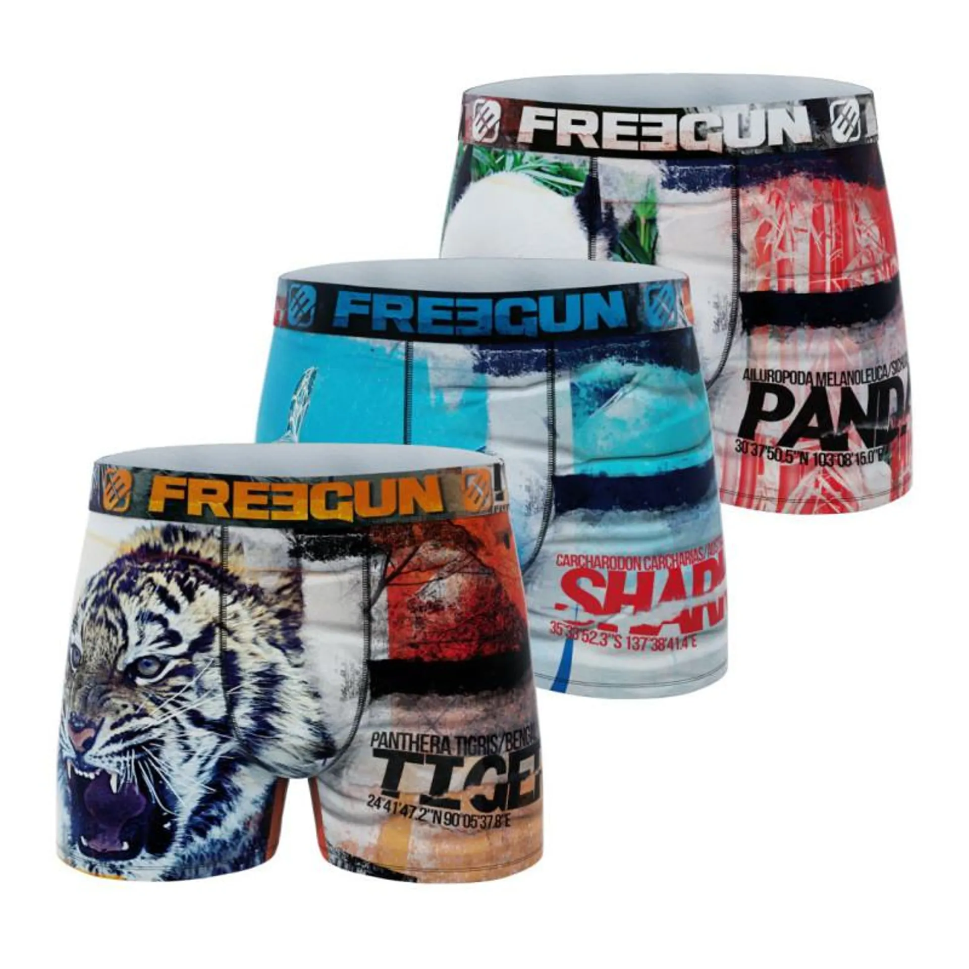 Lot de 3 boxers garçon en polyester recyclé Savage Animals