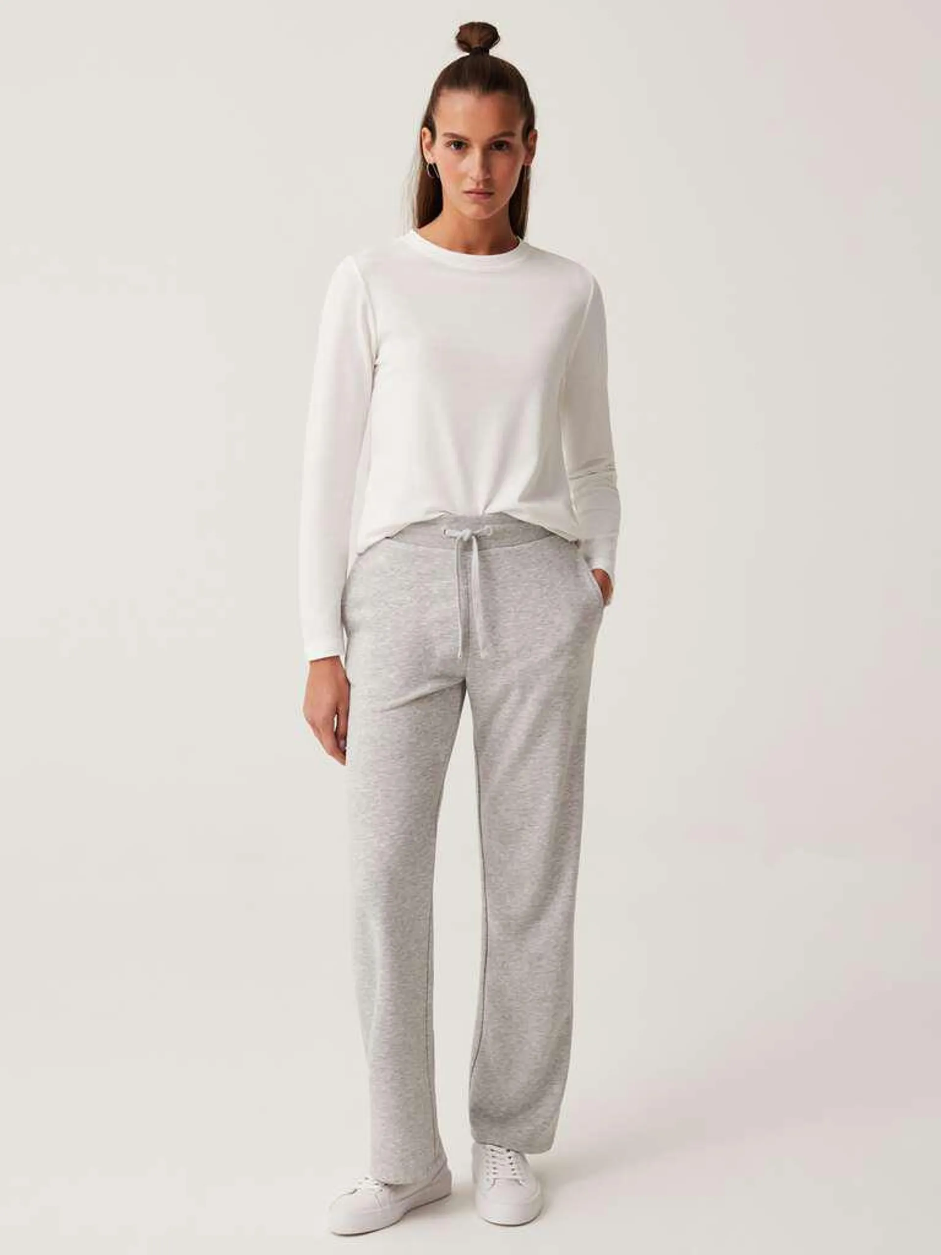 Light Grey Marl Fitness wide-leg joggers in fleece with drawstring