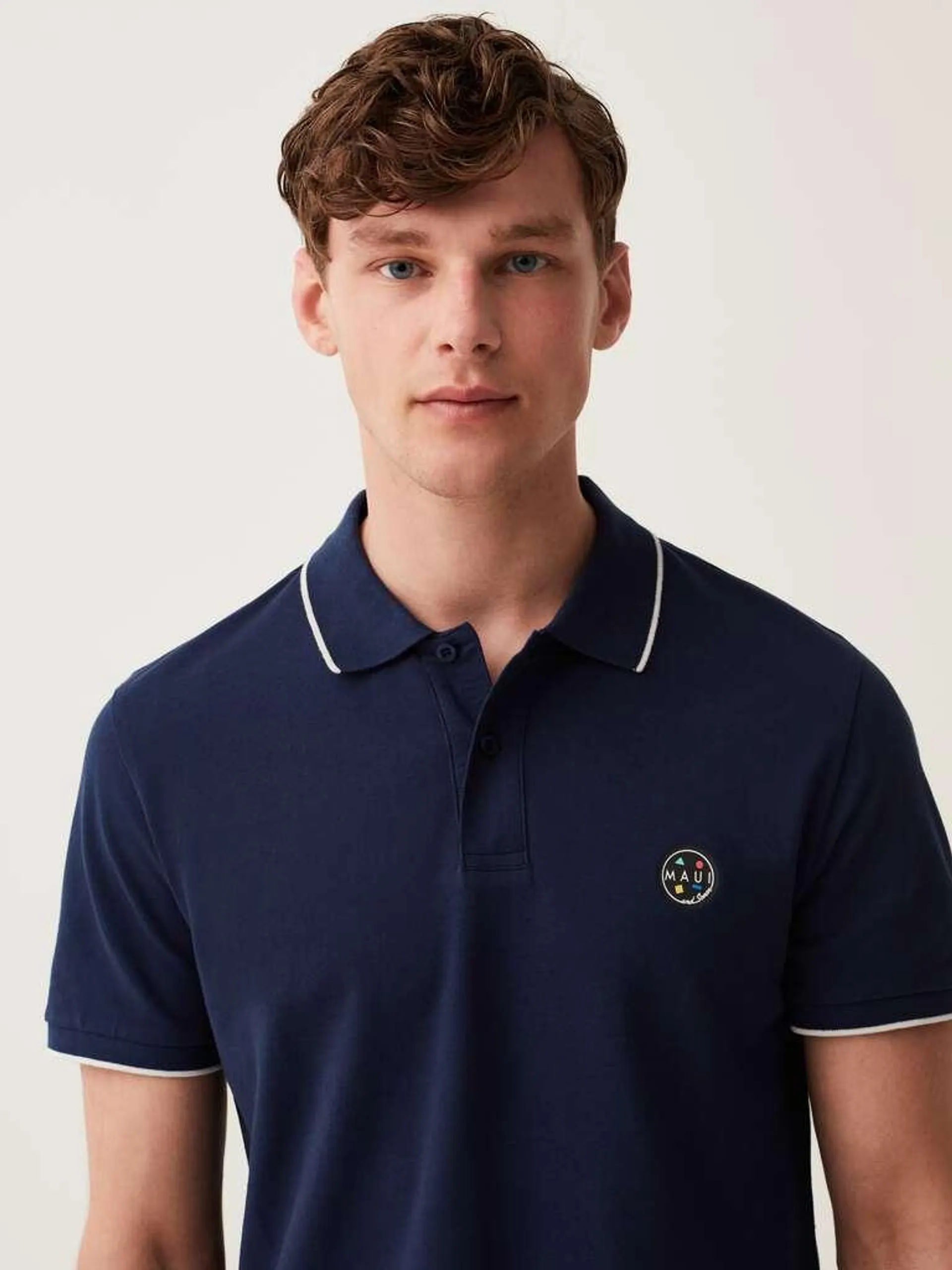Navy Blue Piquet polo shirt with Maui and Sons print