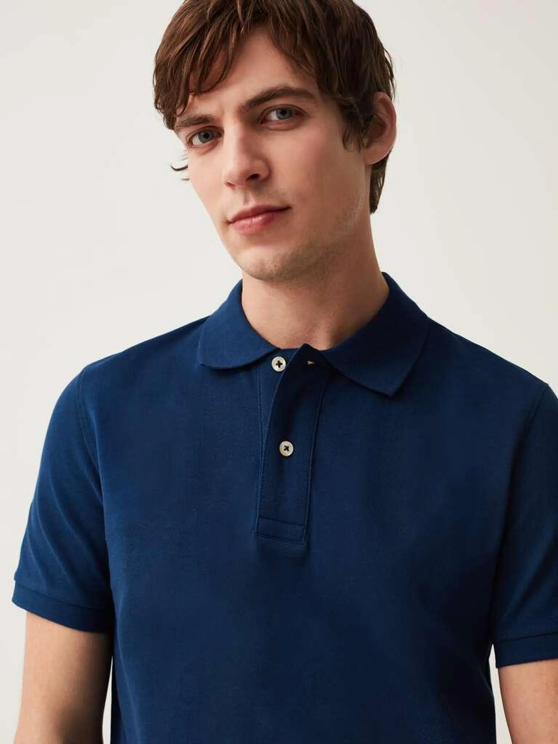 Organic cotton pique polo shirt Bleu océan