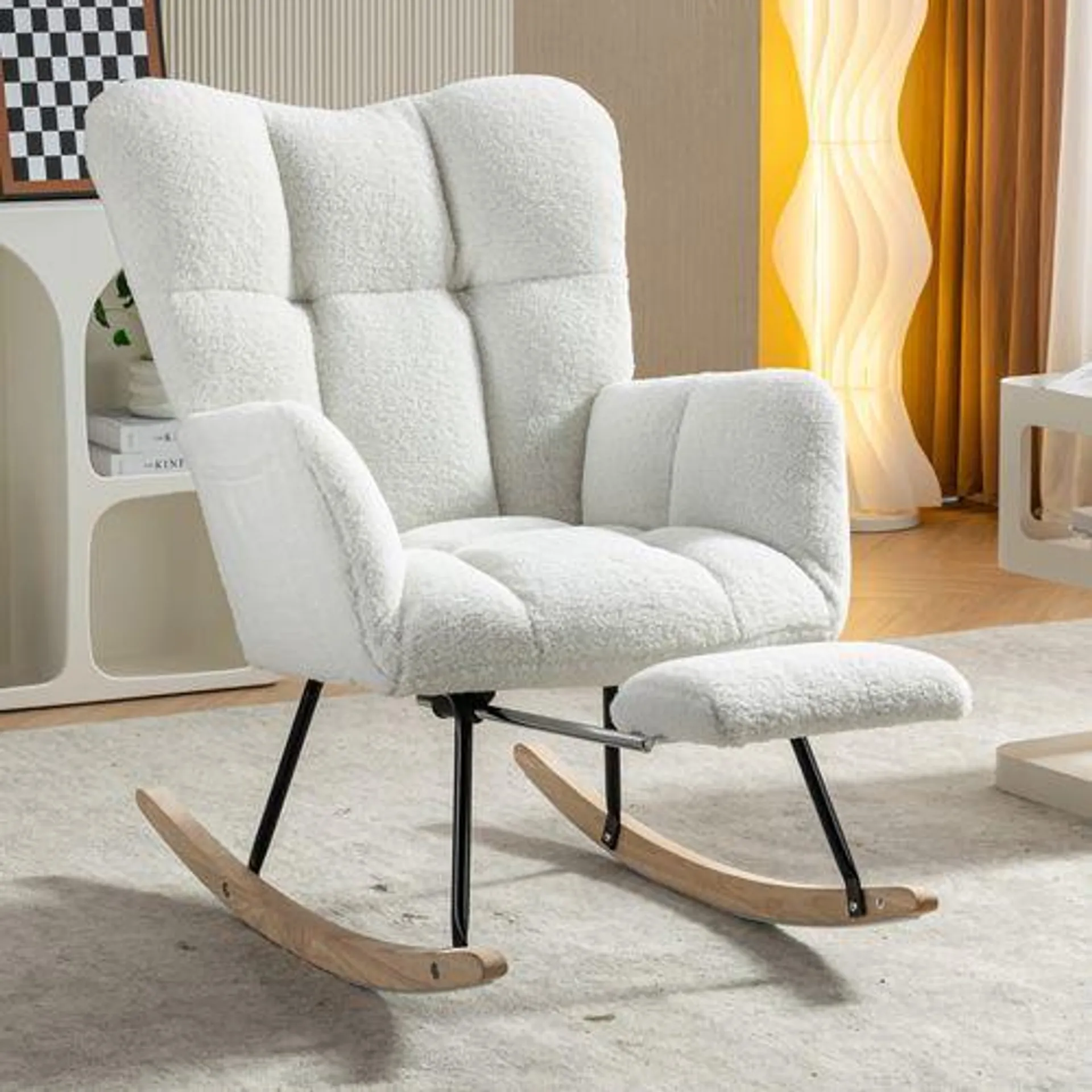 MERAX Fauteuil à Bascule Rocking Chair Fauteuil Relax Avec Repose-pieds Extractible, Blanc