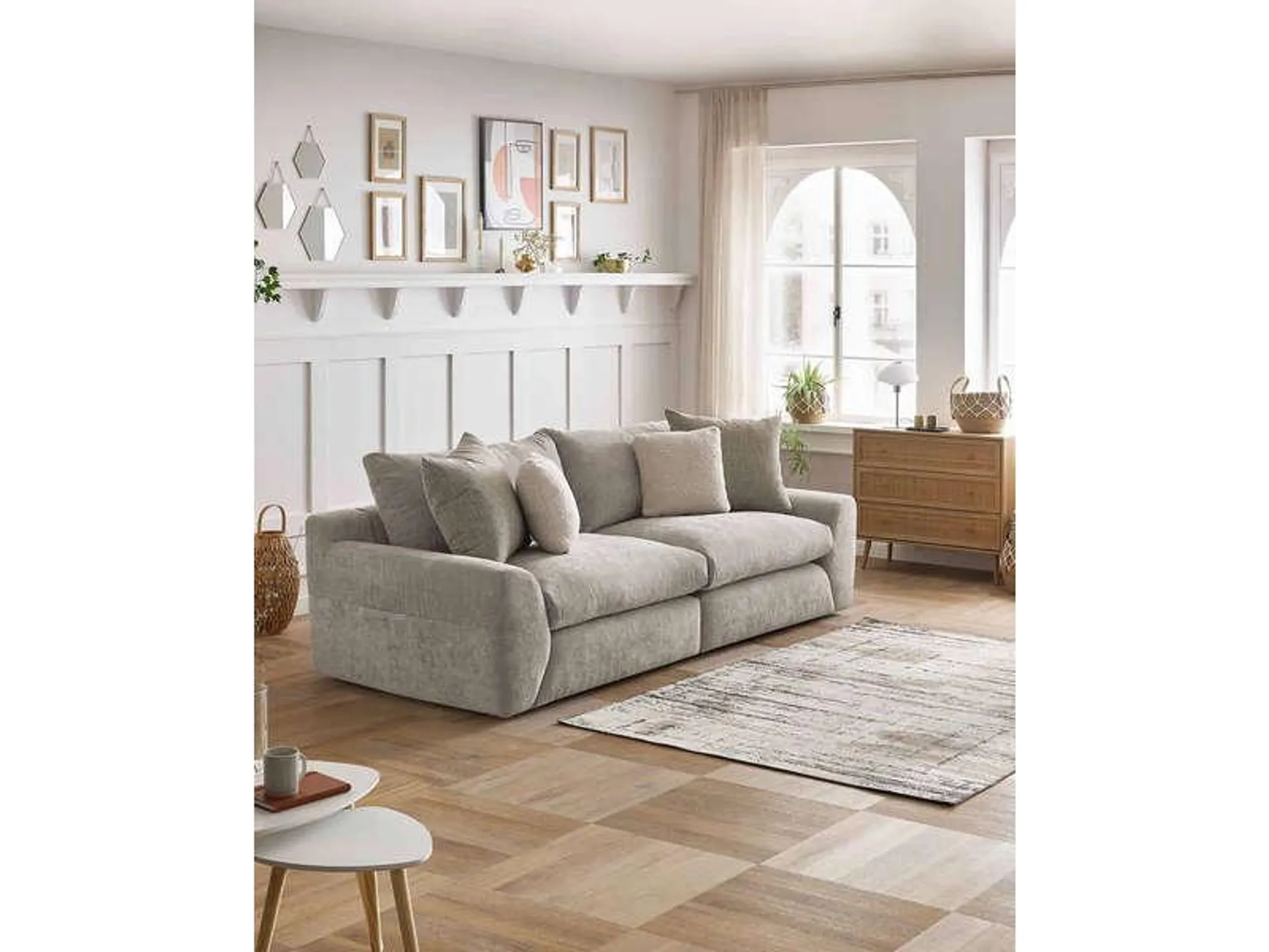 Canape droit fixe BOBOCHIC X CONFORAMA LAZARE 3 pl Tissu gris largeur 260 cm