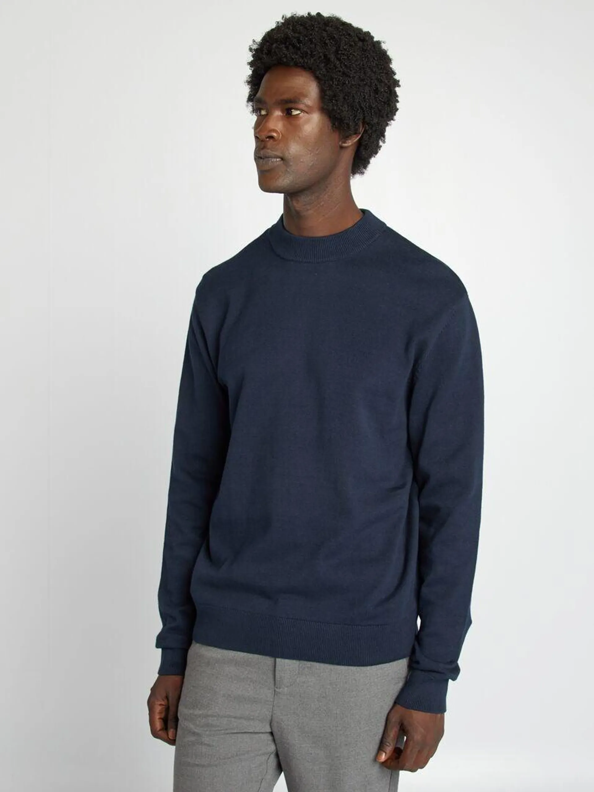 Pull uni col montant - Bleu marine