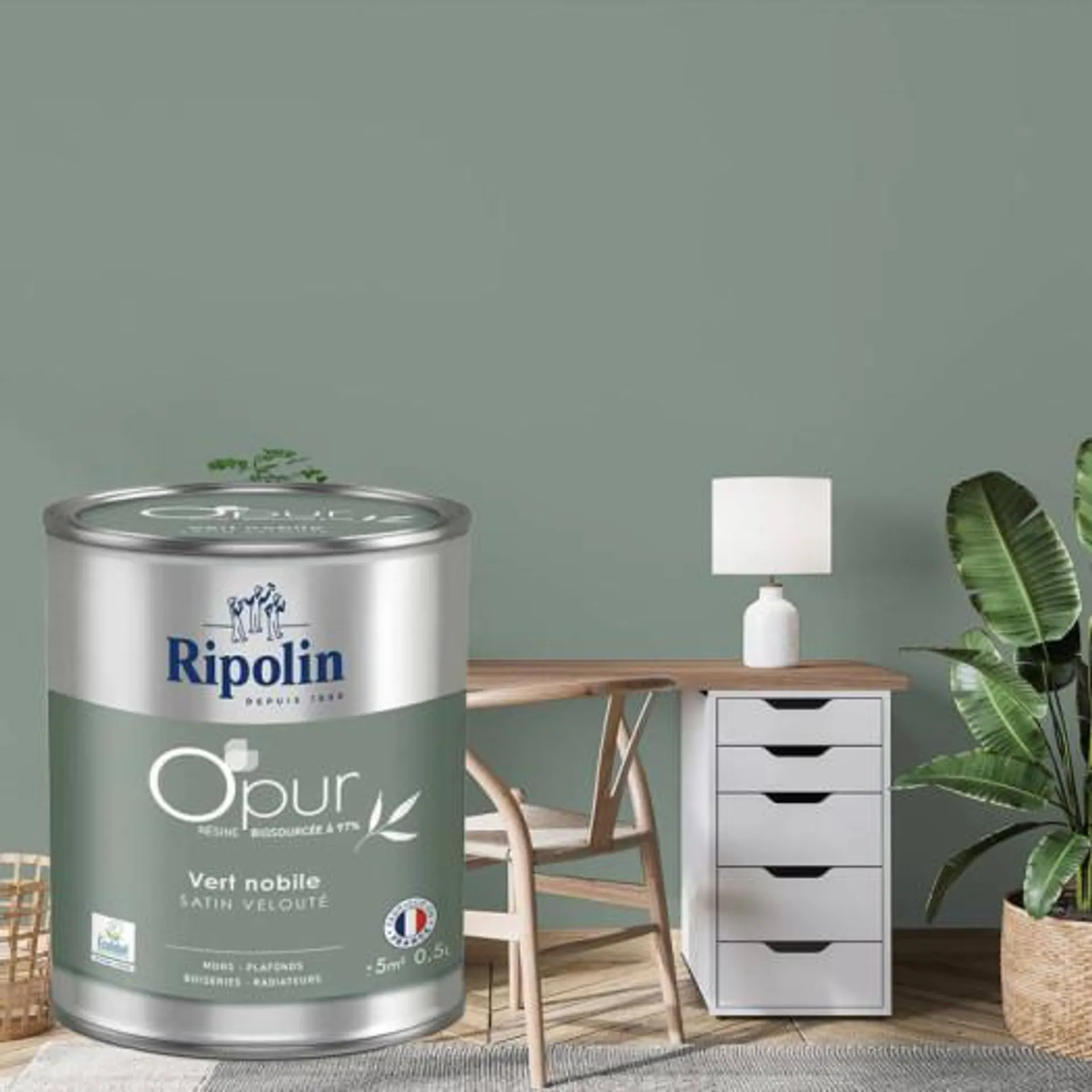 Peinture RIPOLIN Opur bio sourcée multi-supports vert nobile satin 0.5L