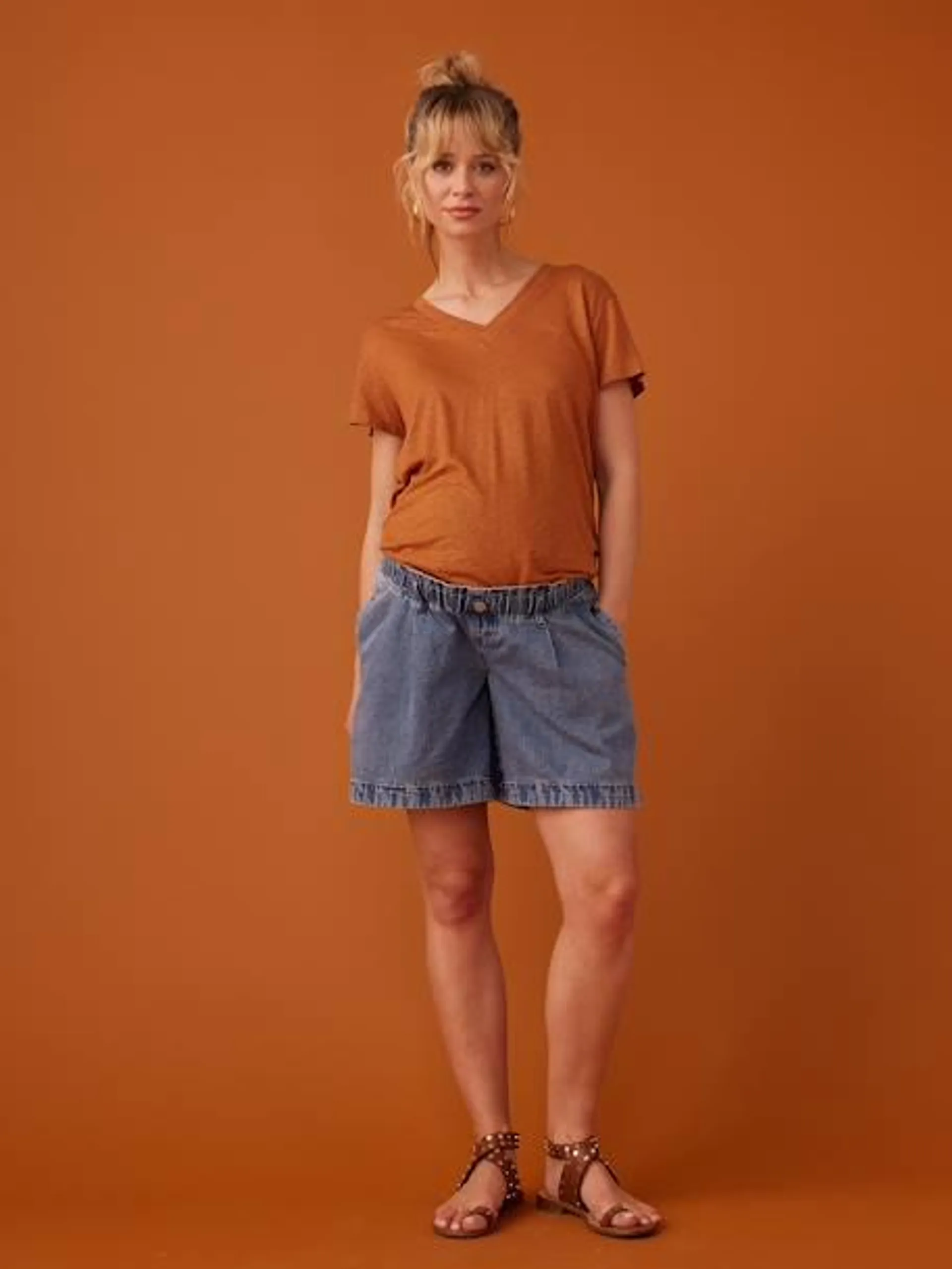 Short grossesse en jean effet paperbag ENVIE DE FRAISE - stone