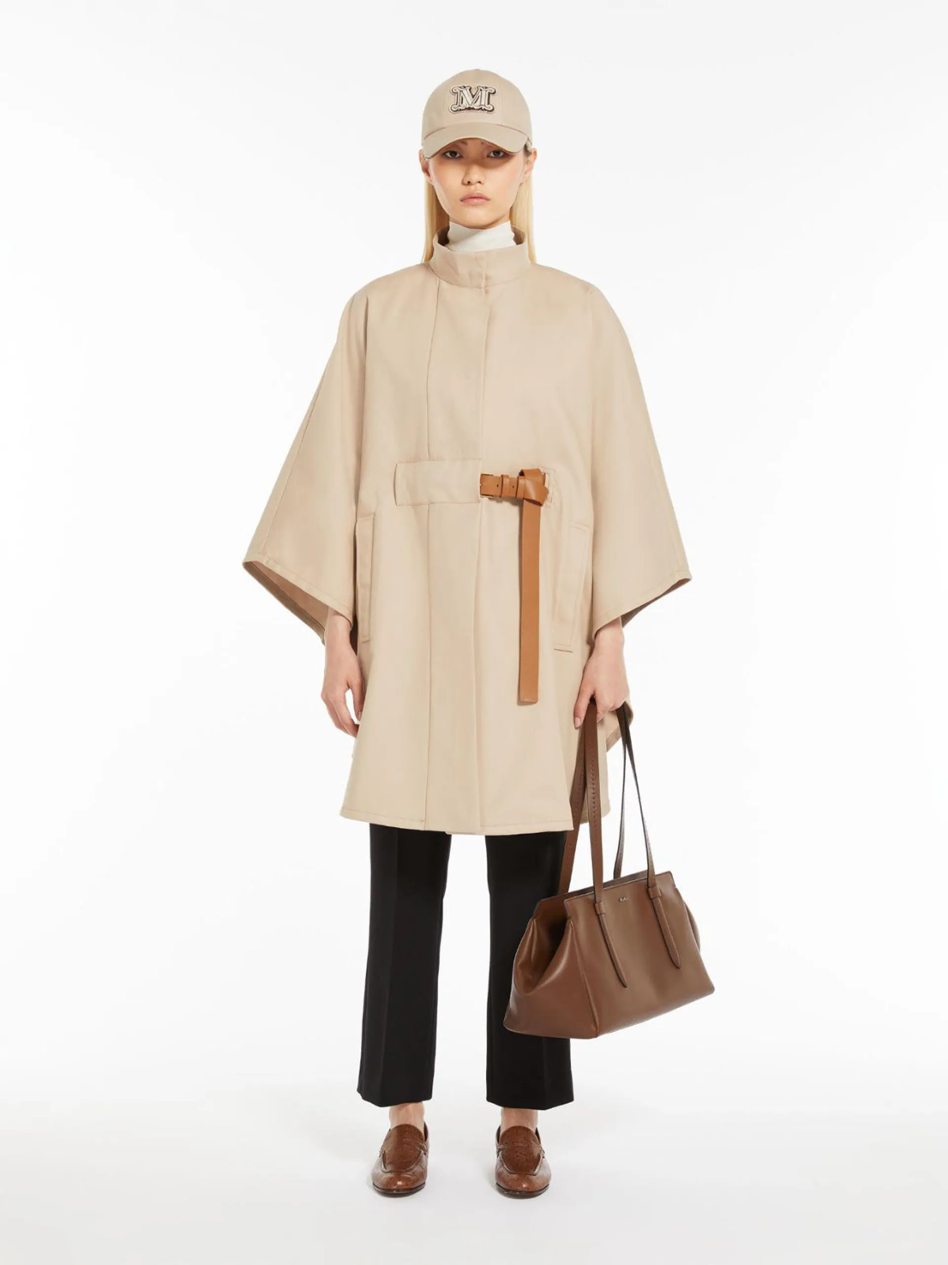 Cotton gabardine cape with belt