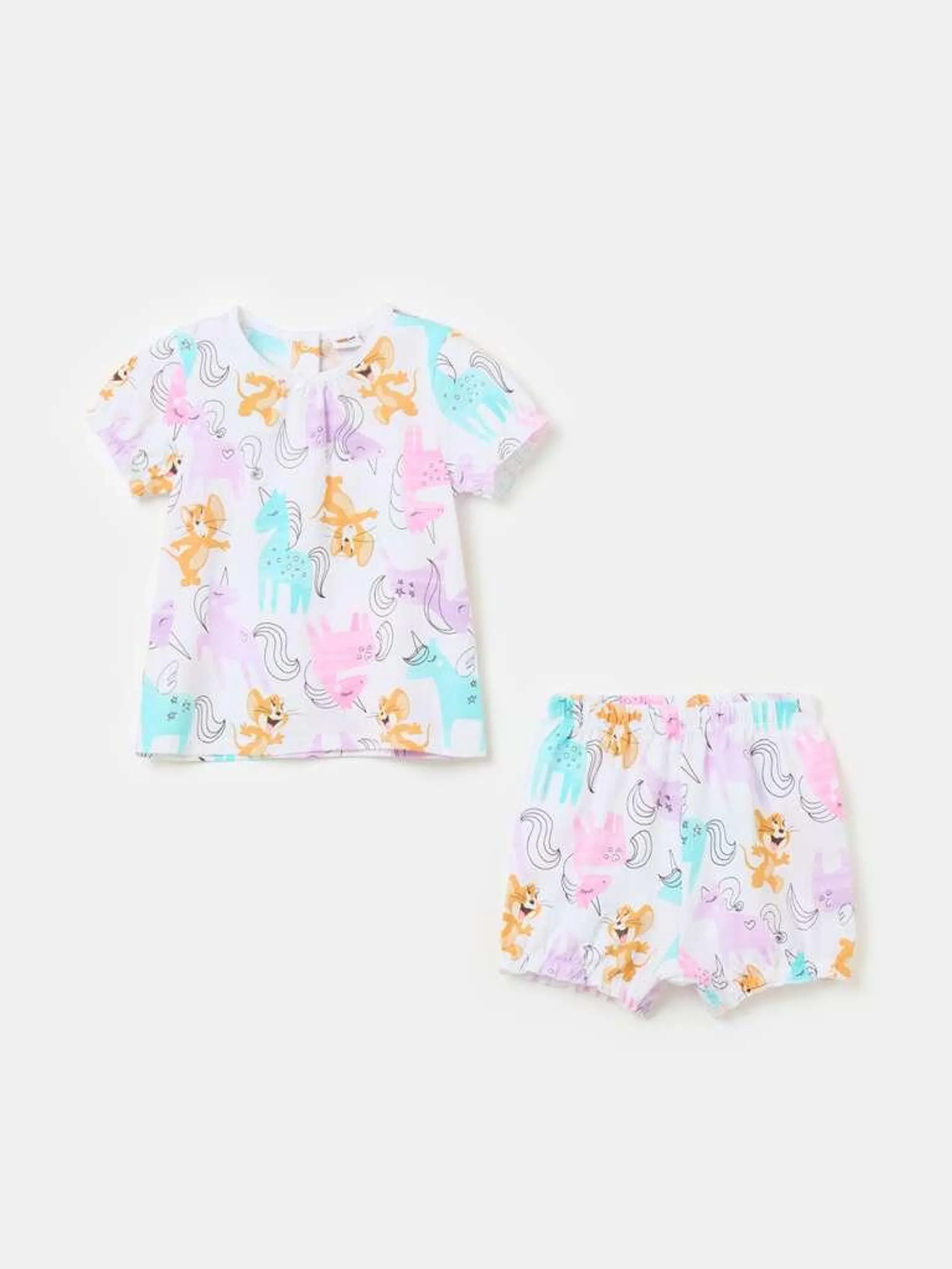 Organic cotton pyjamas with Tom & Jerry print Blanc/violet