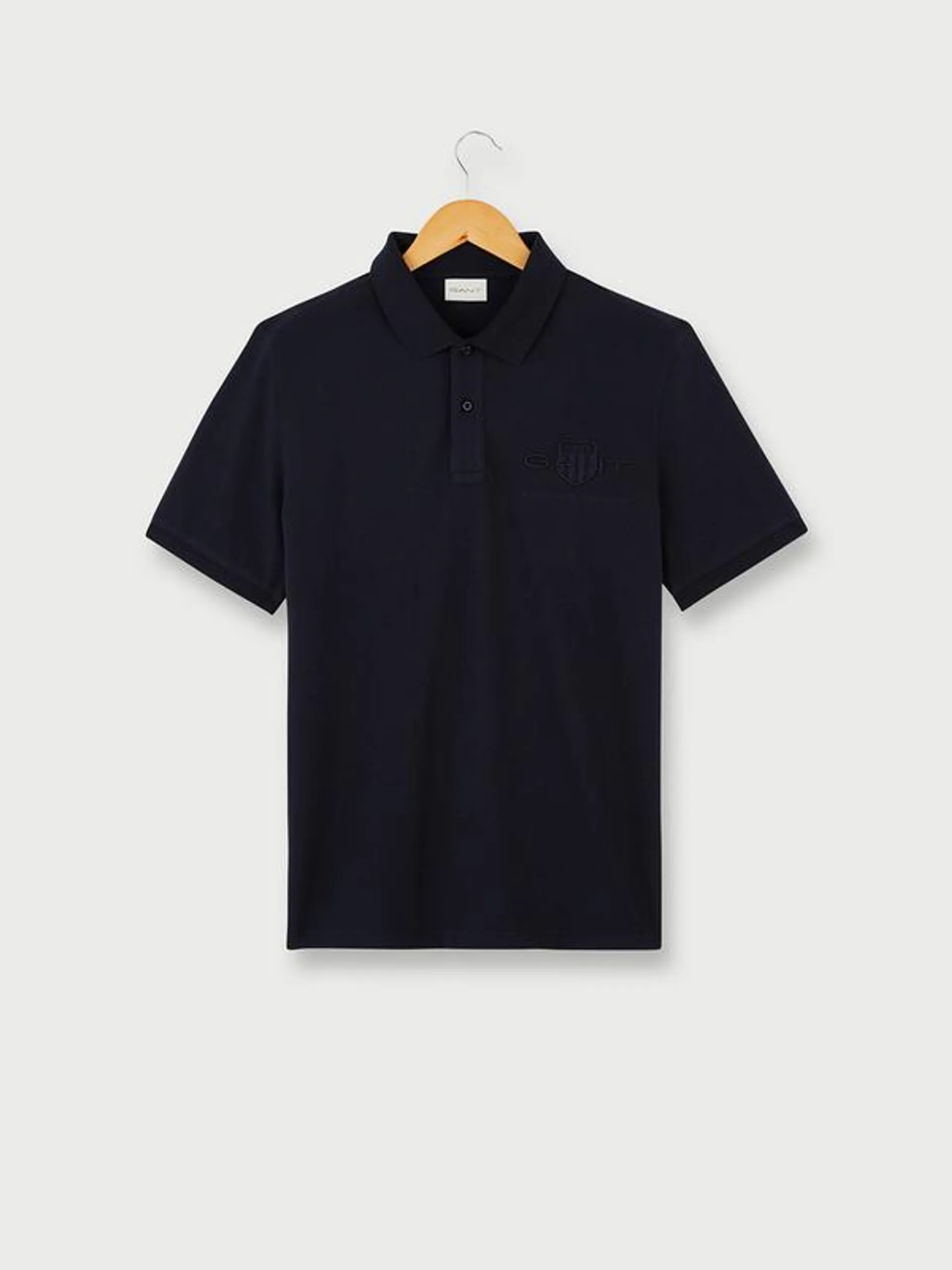 Polo Piqué 100% Coton Uni Logo Brodé Ton Sur Ton - Bleu marine