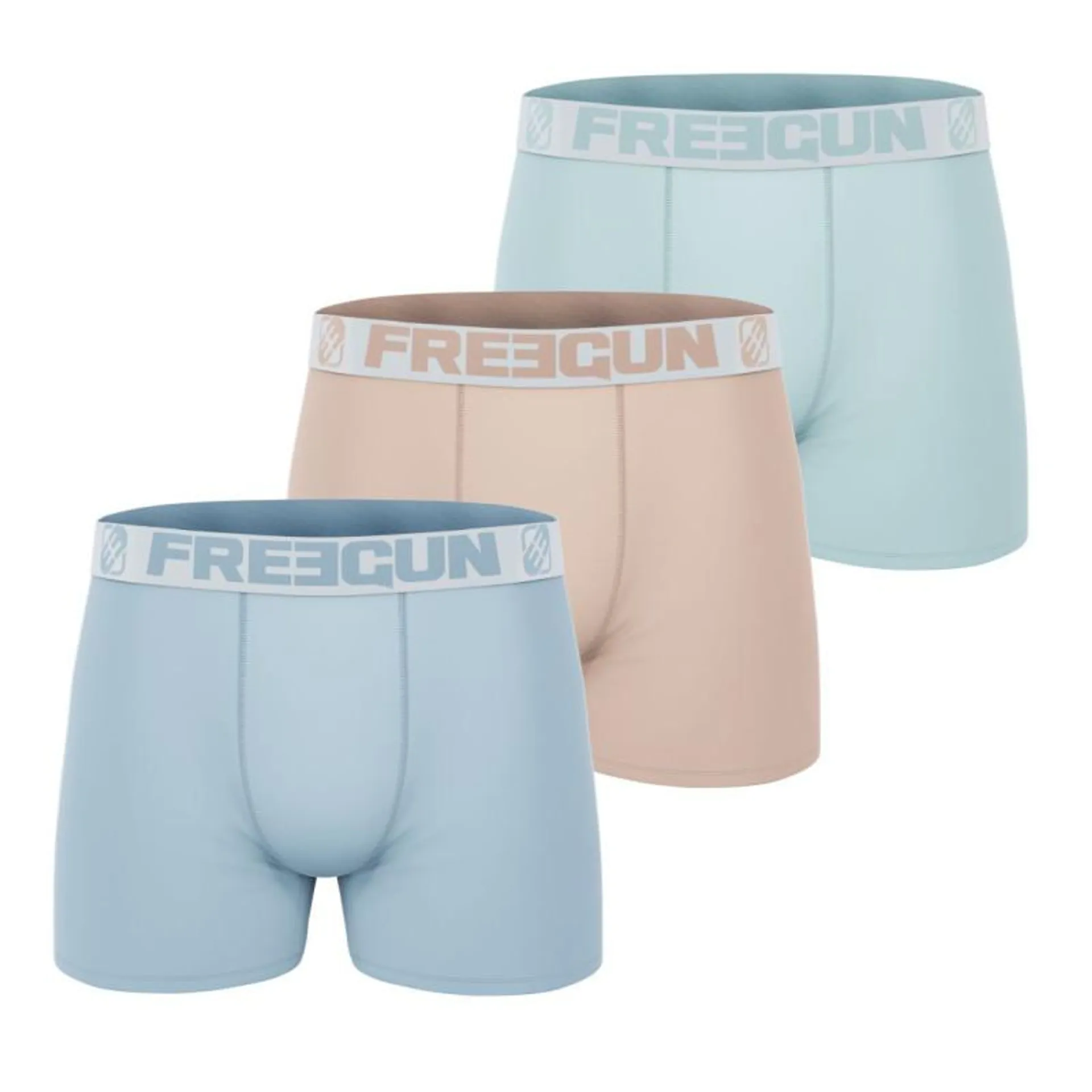 Lot de 3 Boxers Homme Coton Bleu pale, vert pale, rose pale Confort, Respirant | FREEGUN