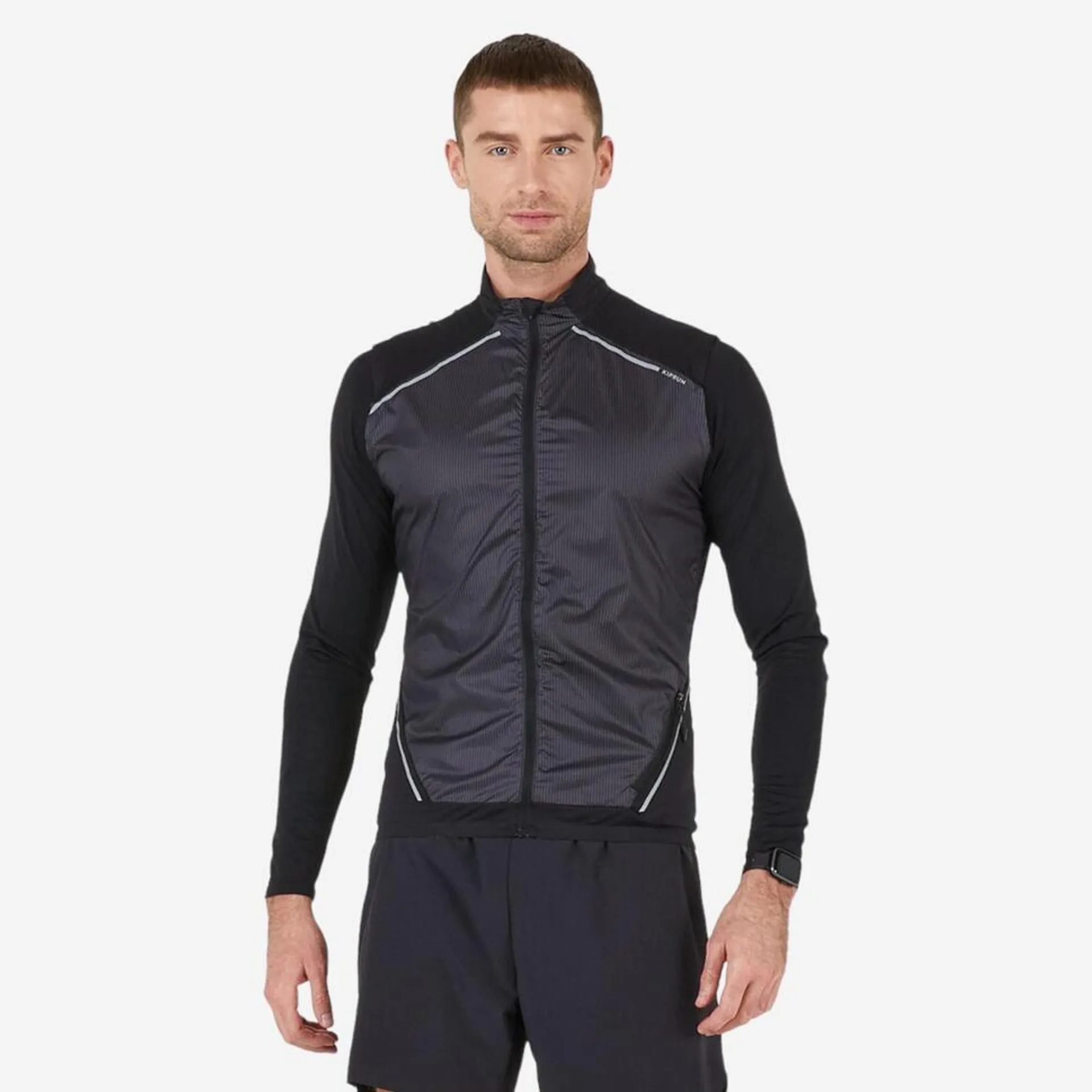 Veste coupe vent sans manche de running homme - KIPRUN Run 900 noire