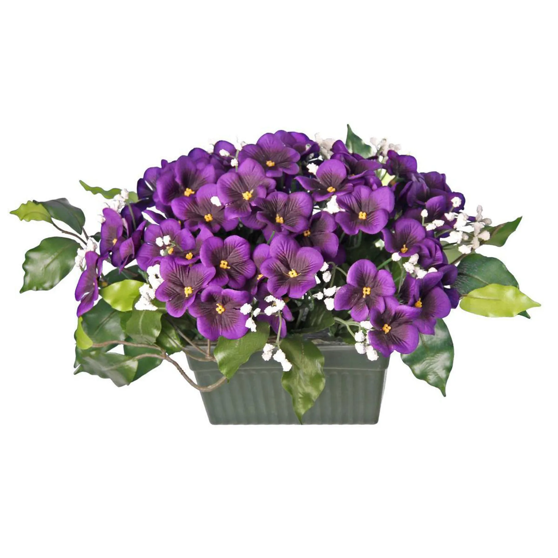 Jardinière de violettes et gypsophile en pot lesté - Plastique et polyester - 16 x 10 x 23 cm - Violet