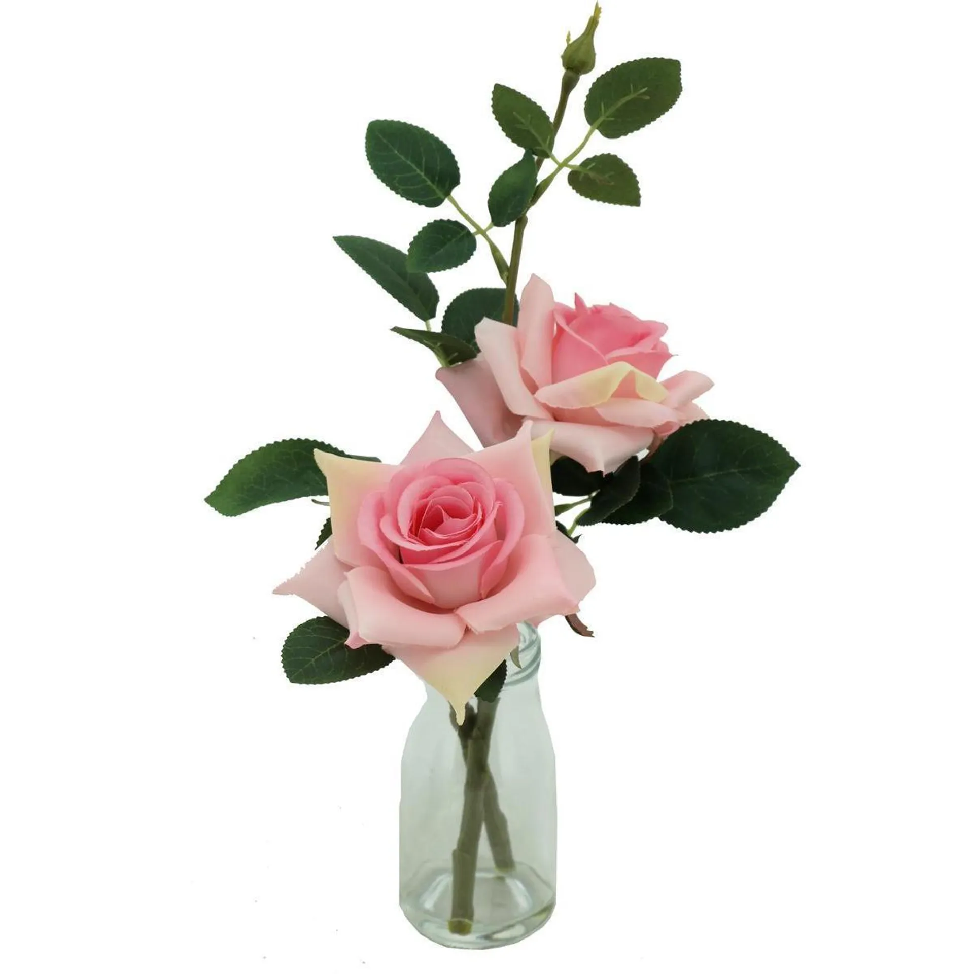 Flacon verre + Roses - H 36 cm - Rose, Blanc