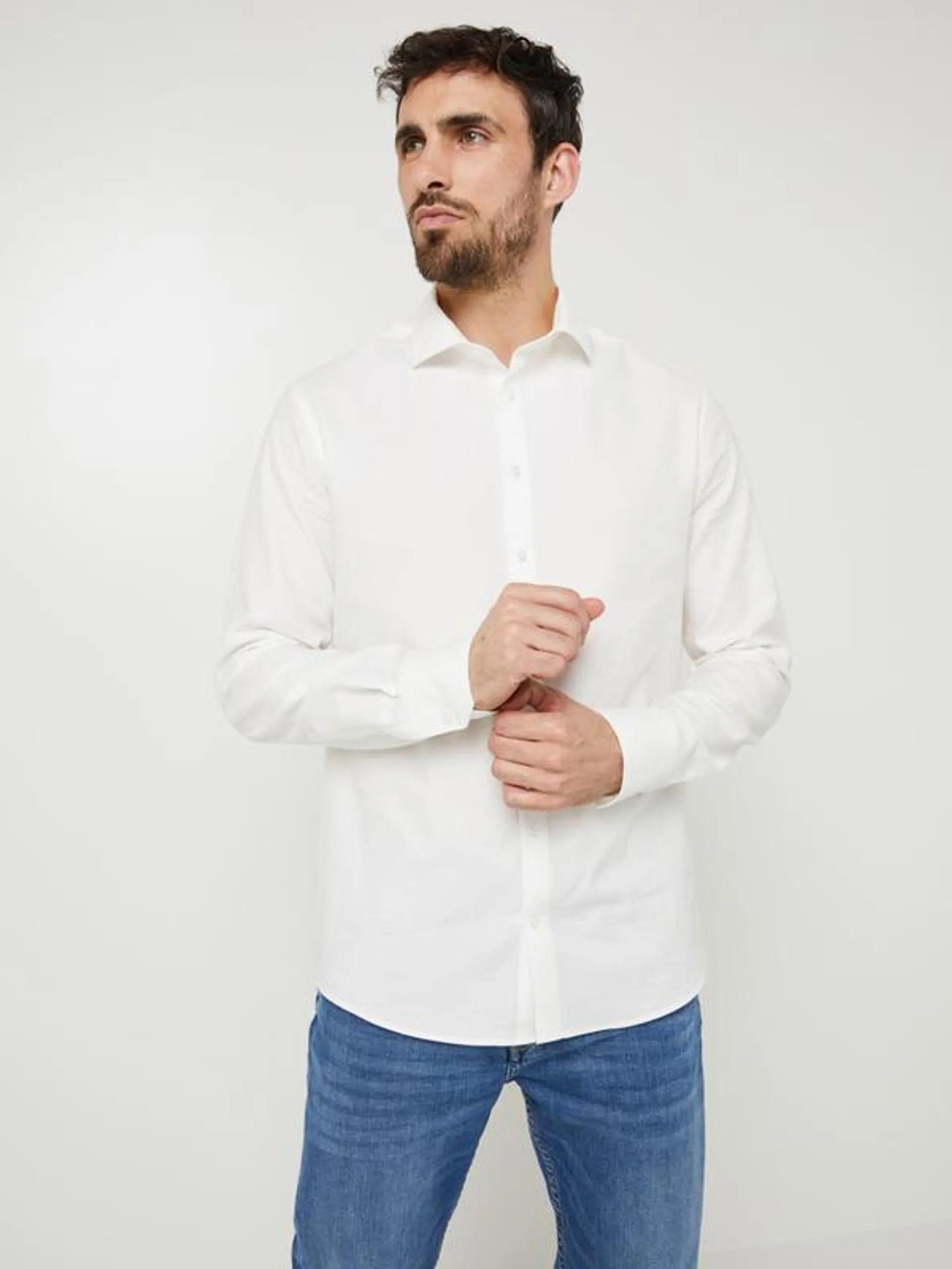 Chemise De Ville Slim En Tissu Piqué Uni - Ivoire