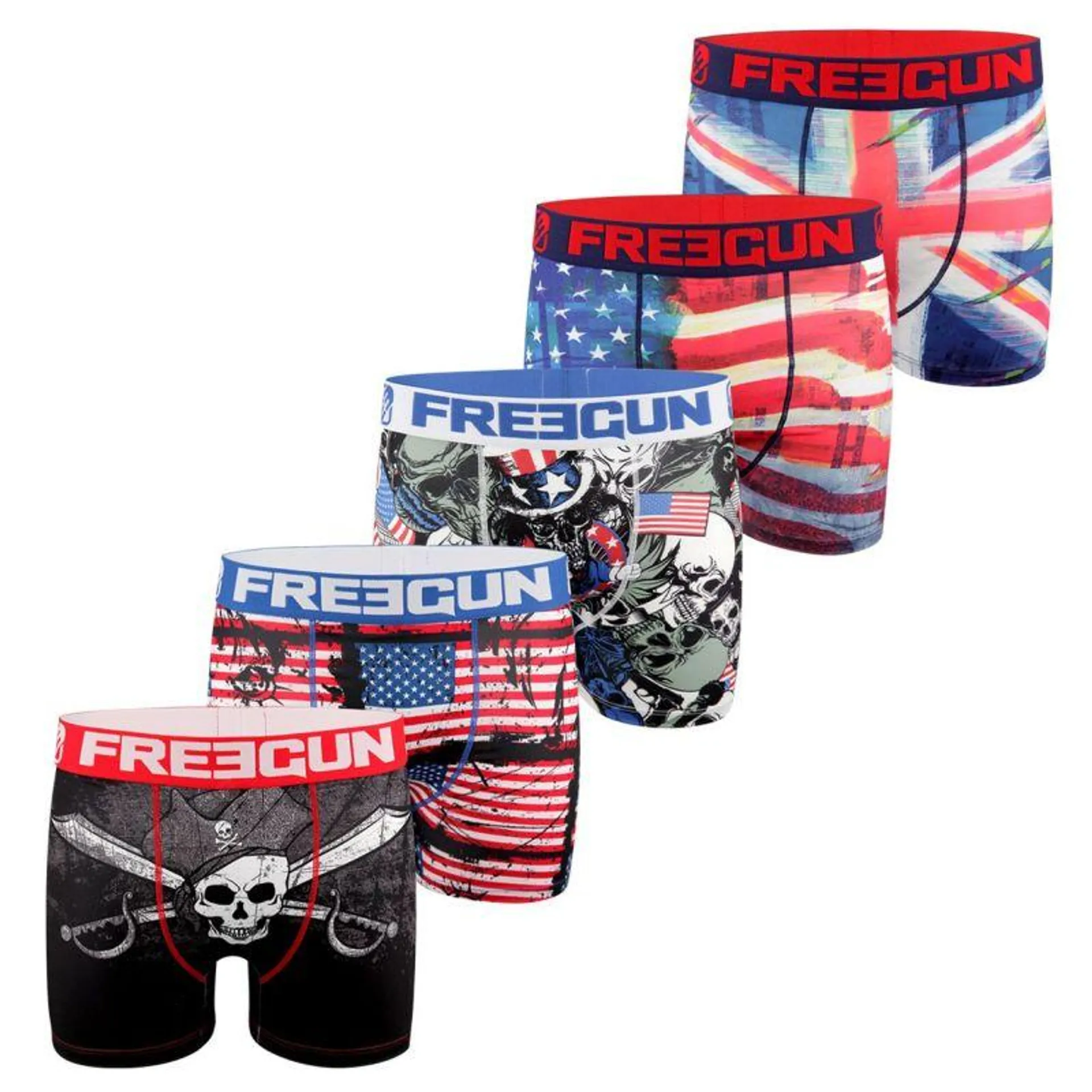 Lot de 5 Boxers Freegun homme drapeaux