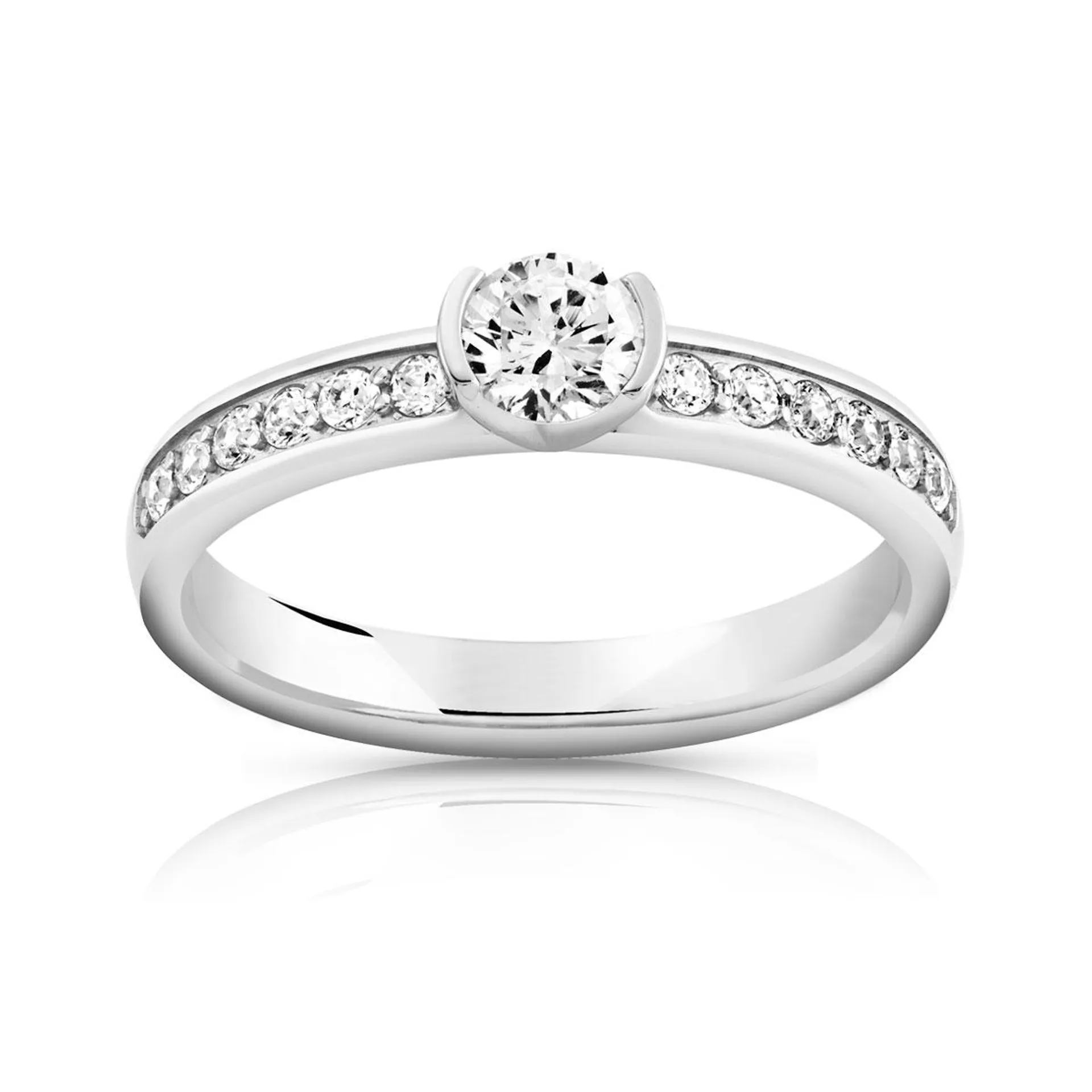 Bague solitaire or 750 blanc diamant 50/100e de carat