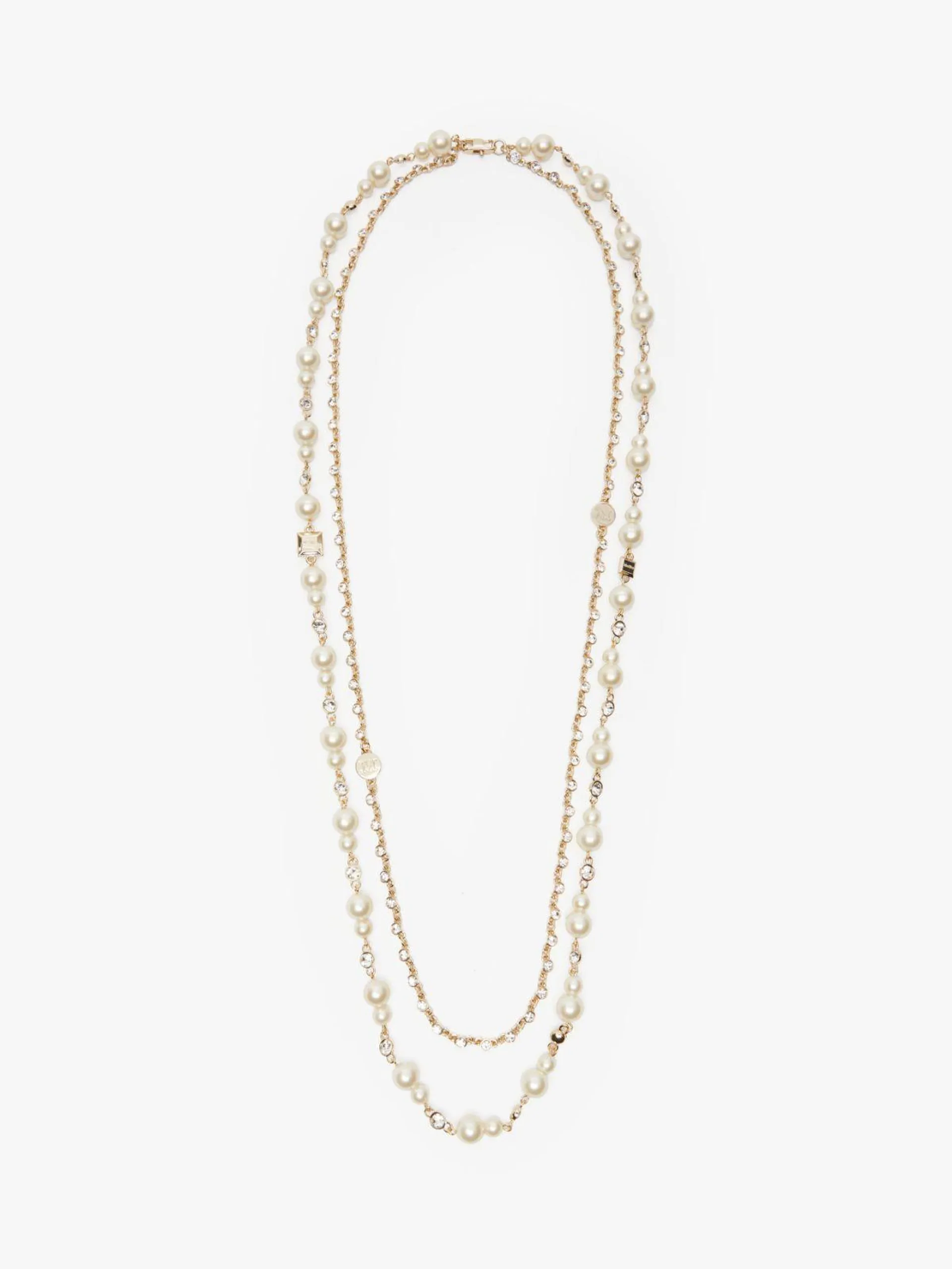 Collier long avec perles et strass