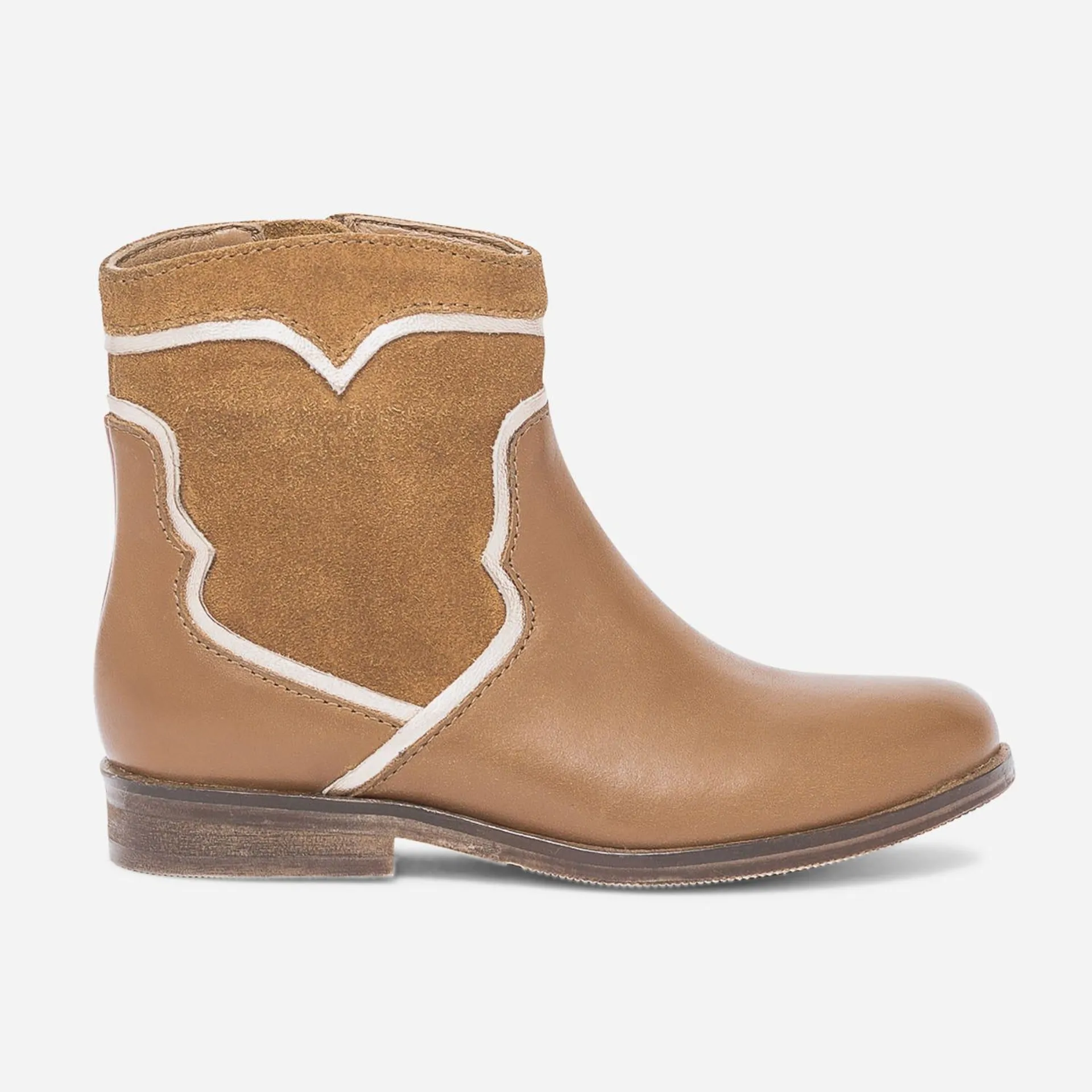 Boots camel et or en cuir