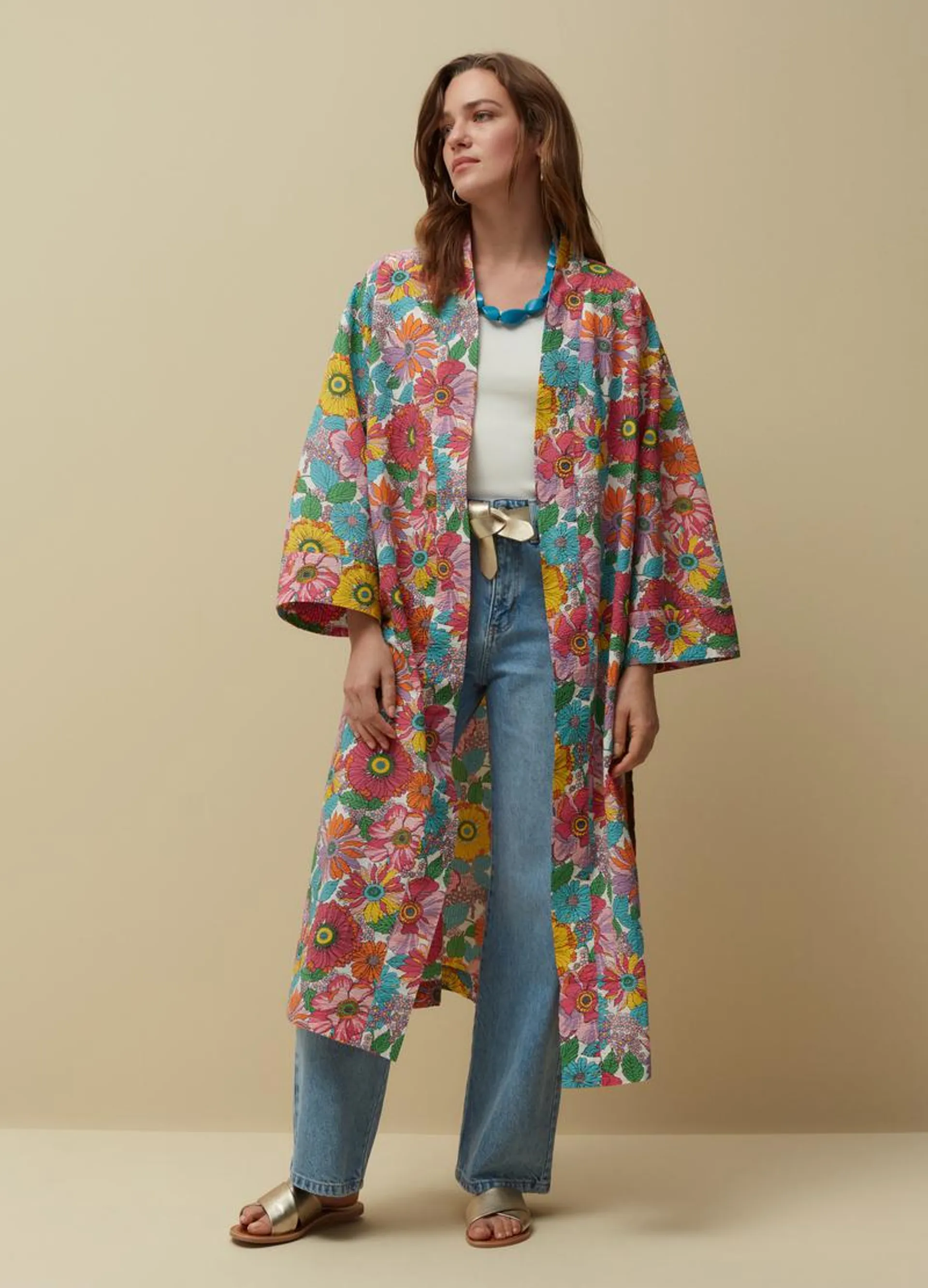 PIOMBO long kimono with floral print