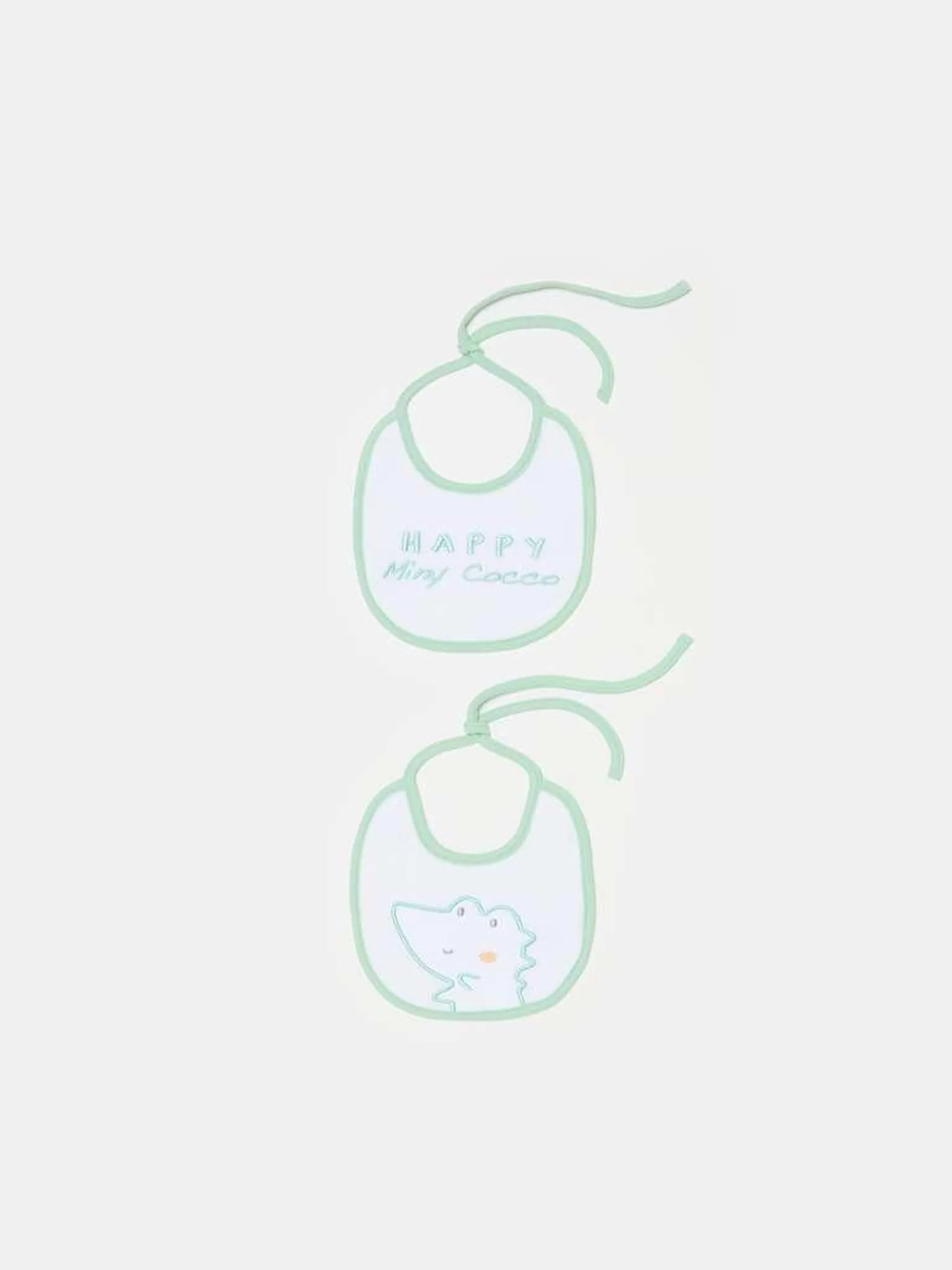 Two-pack organic cotton bibs with embroidery Blanc/vert aqua