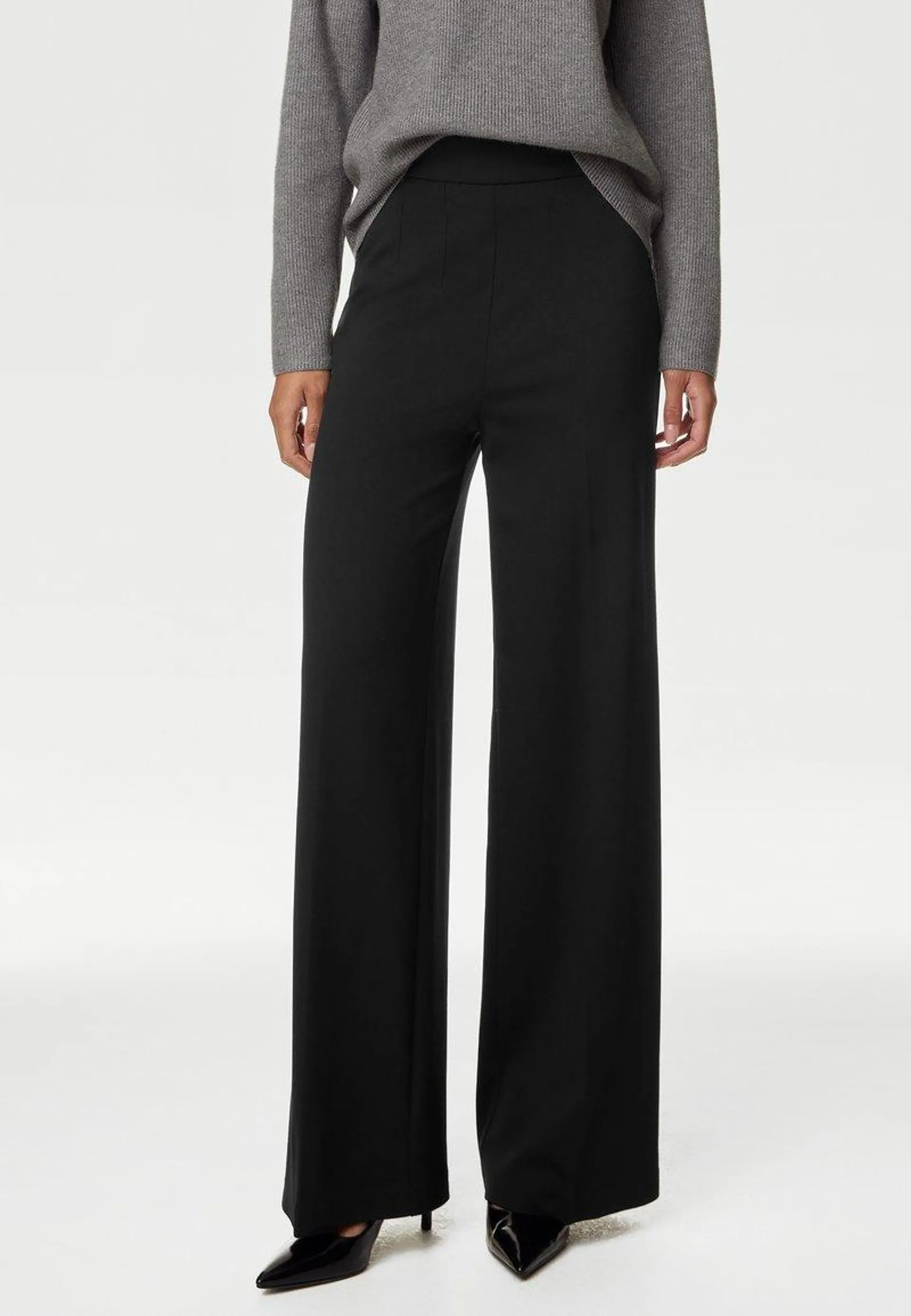 JERSEY WIDE LEG WITH STRETCH - Pantalon classique - black