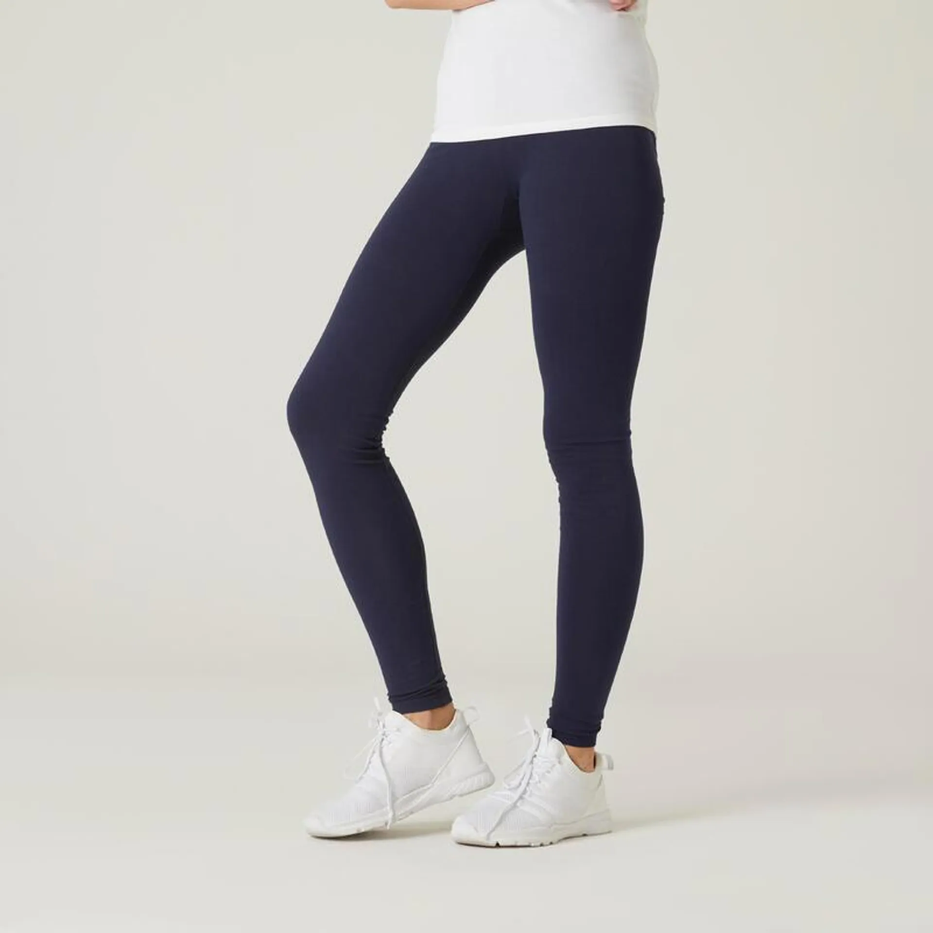 Leggings donna fitness FIT+ 500 cotone leggero blu