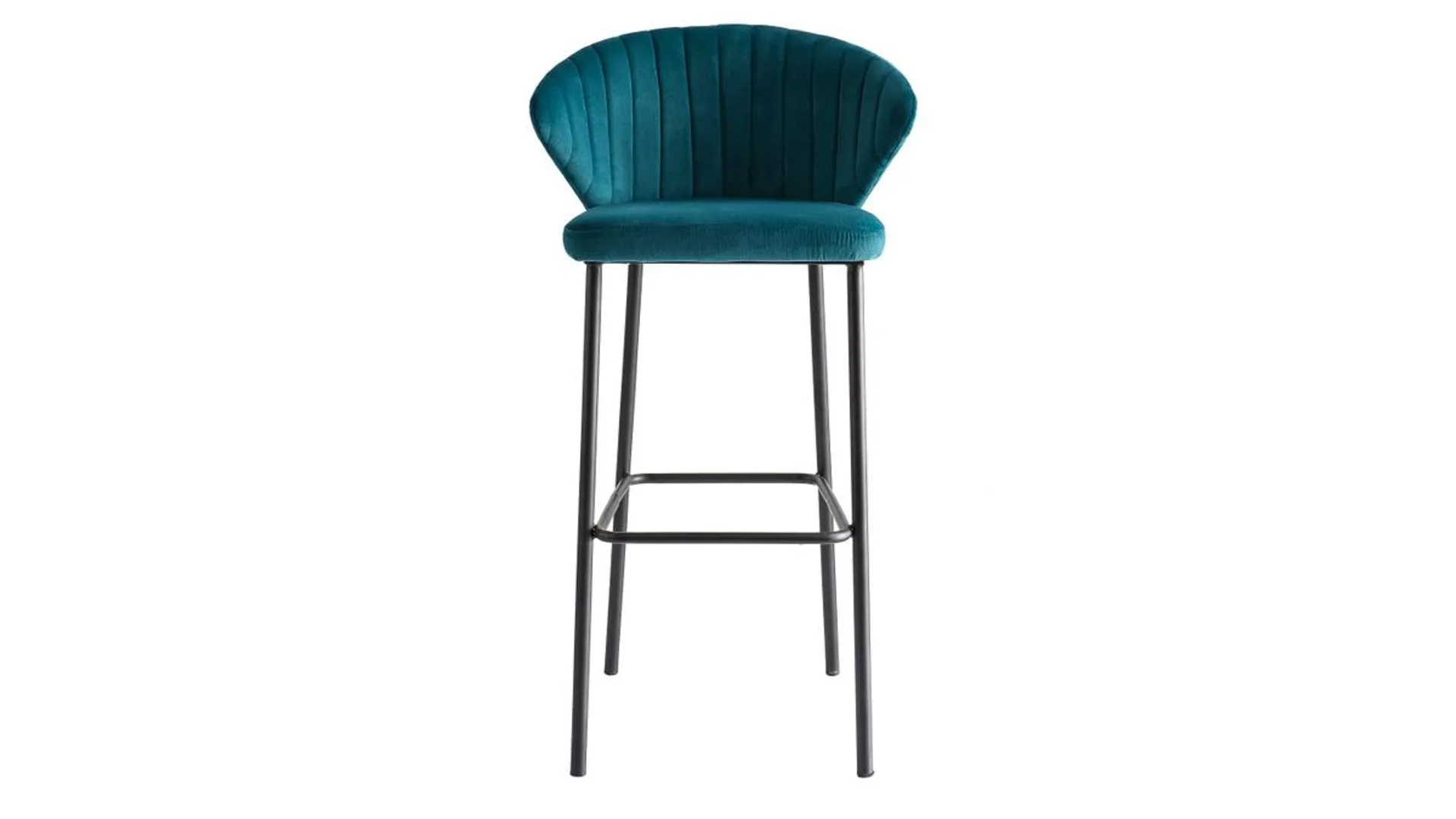 Tabouret de bar design en tissu velours gaufré bleu canard H78 cm DALLY