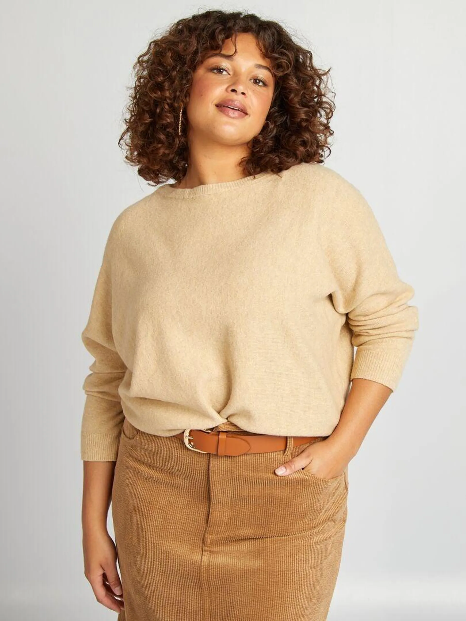 Pull avec col bateau - Beige