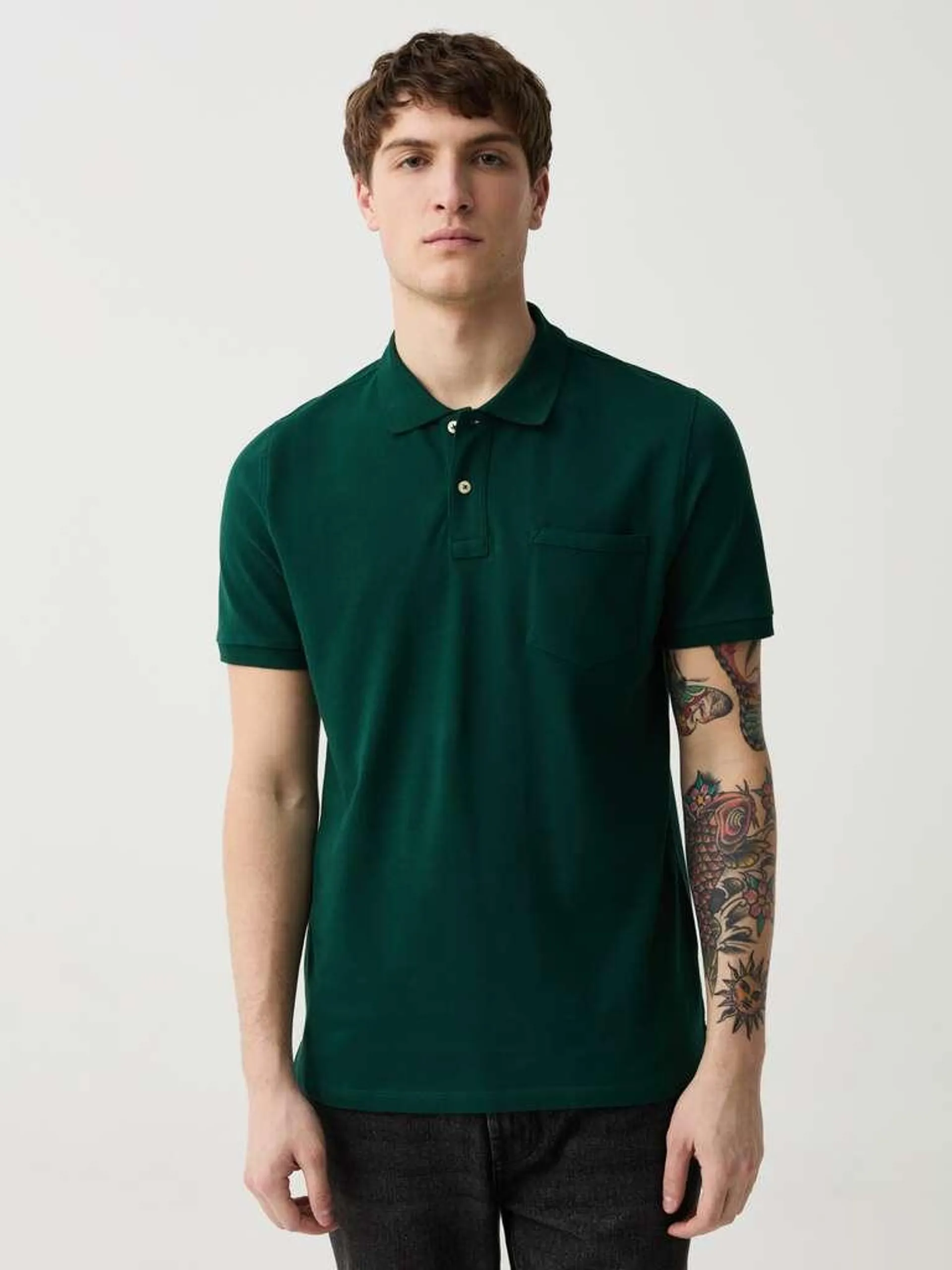 Piquet polo shirt with pocket Vert forêt