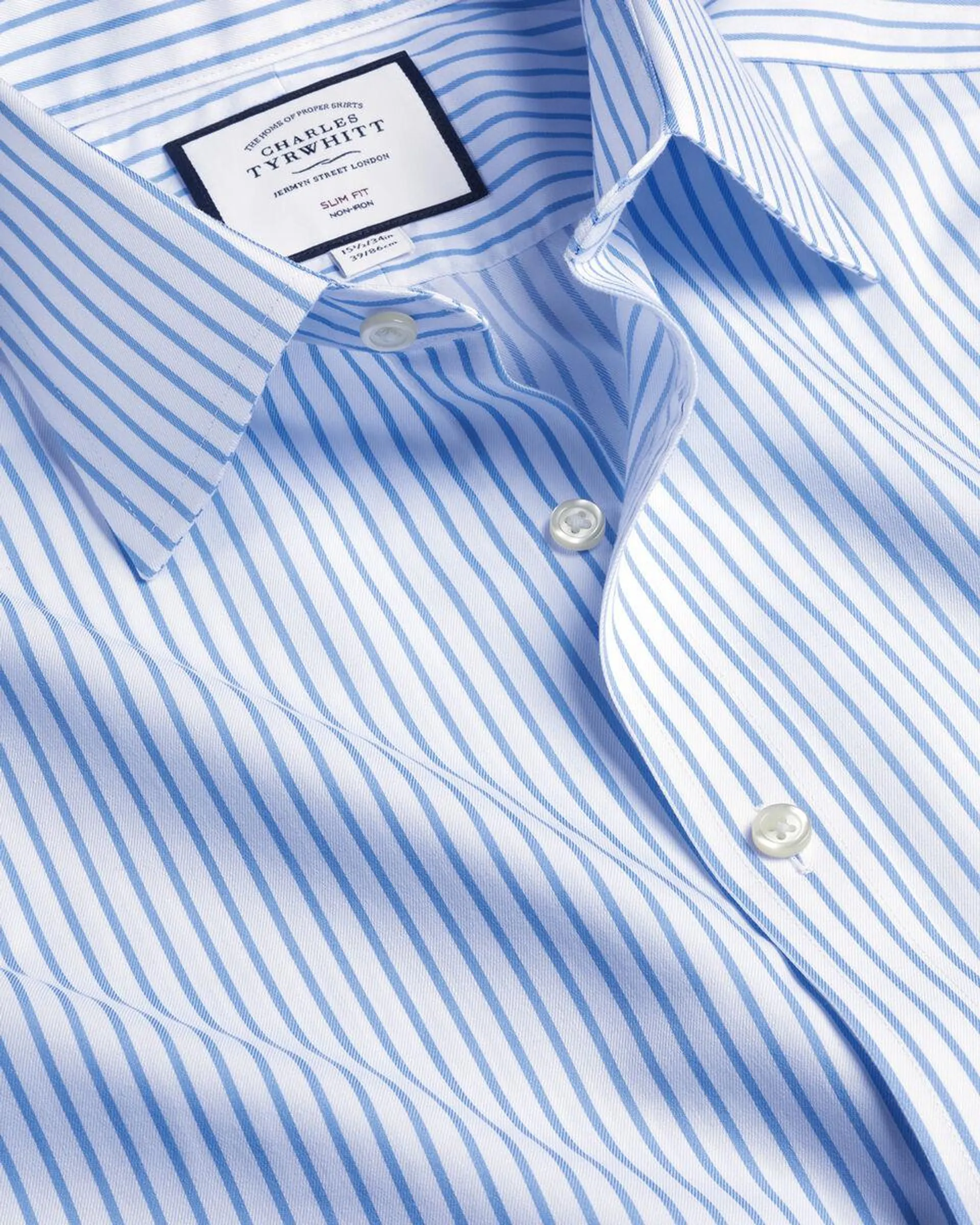 details about product: Non-Iron Twill Stripe Shirt - Cornflower Blue