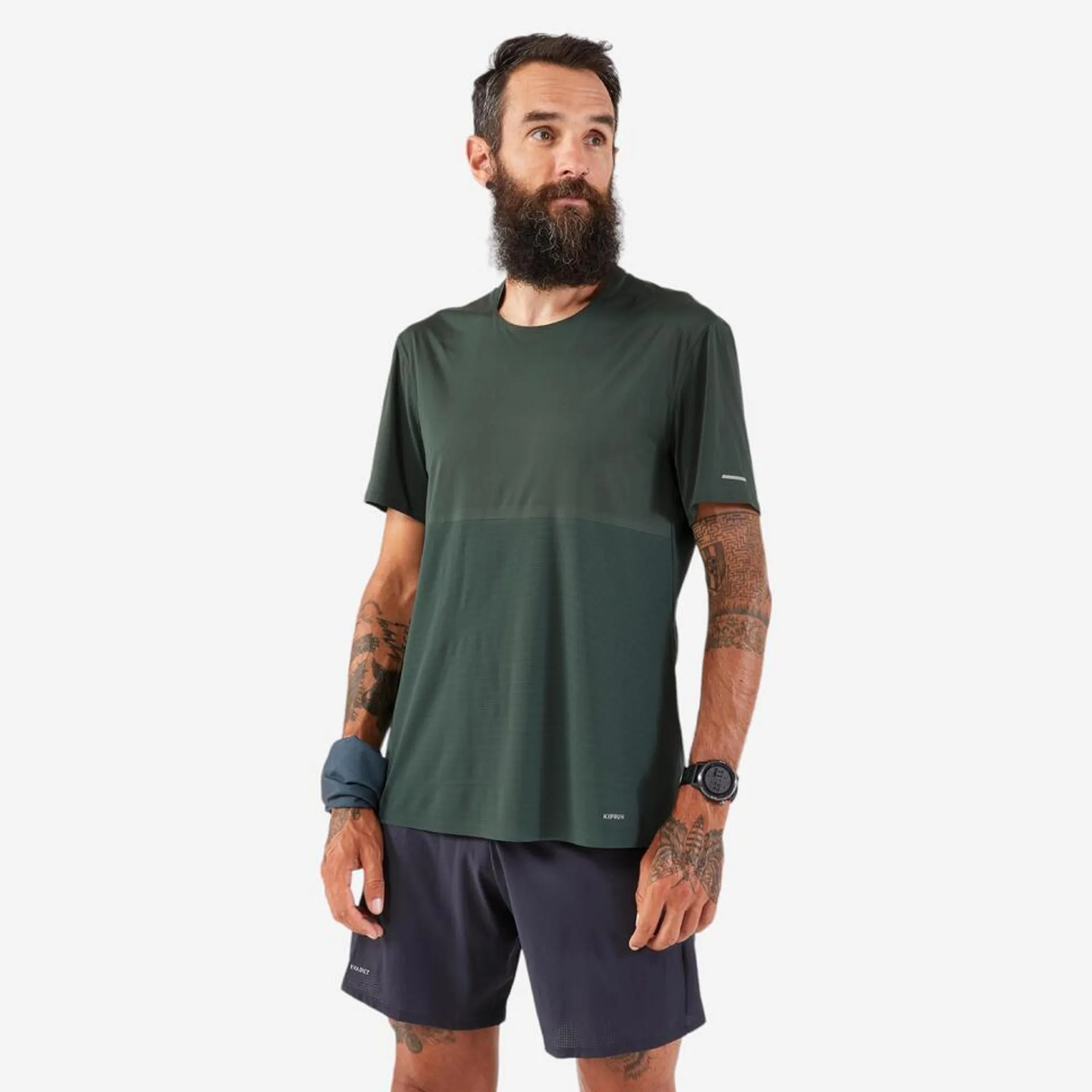 T-shirt de running longue distance Homme - KIPRUN Run 900 Ultra Vert foncé grisé