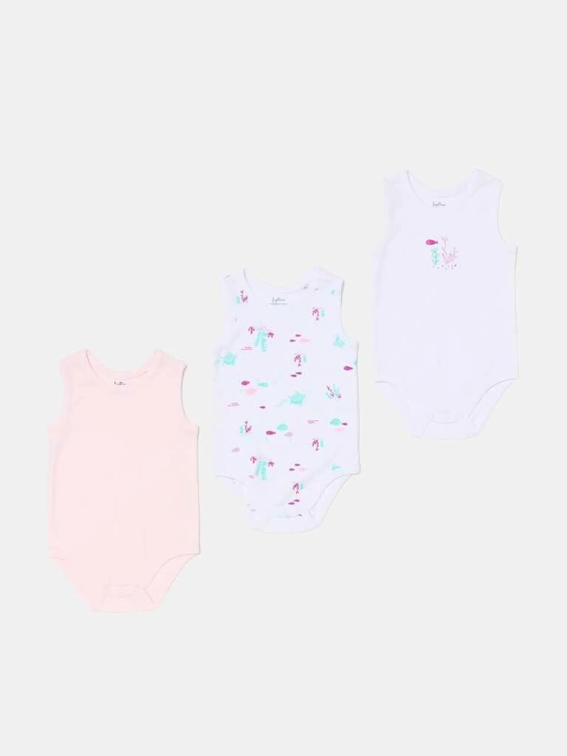 Three-pack bodysuits in organic cotton with print Blanc/rose