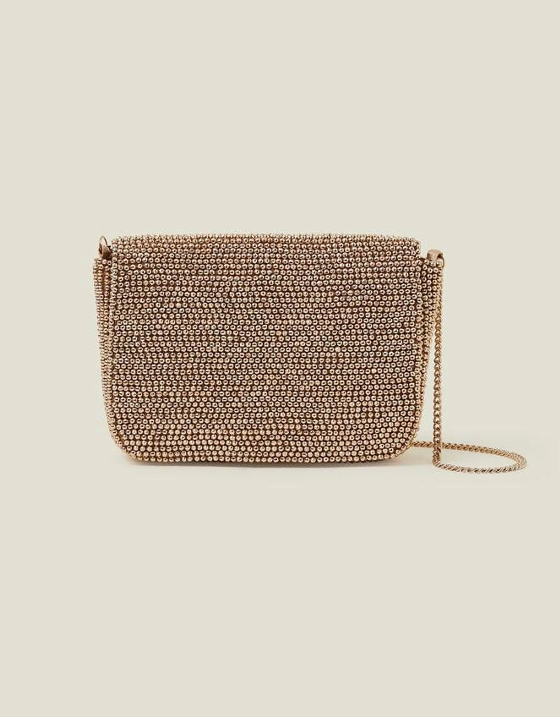 Fold Over Beaded Clutch Bag Gold