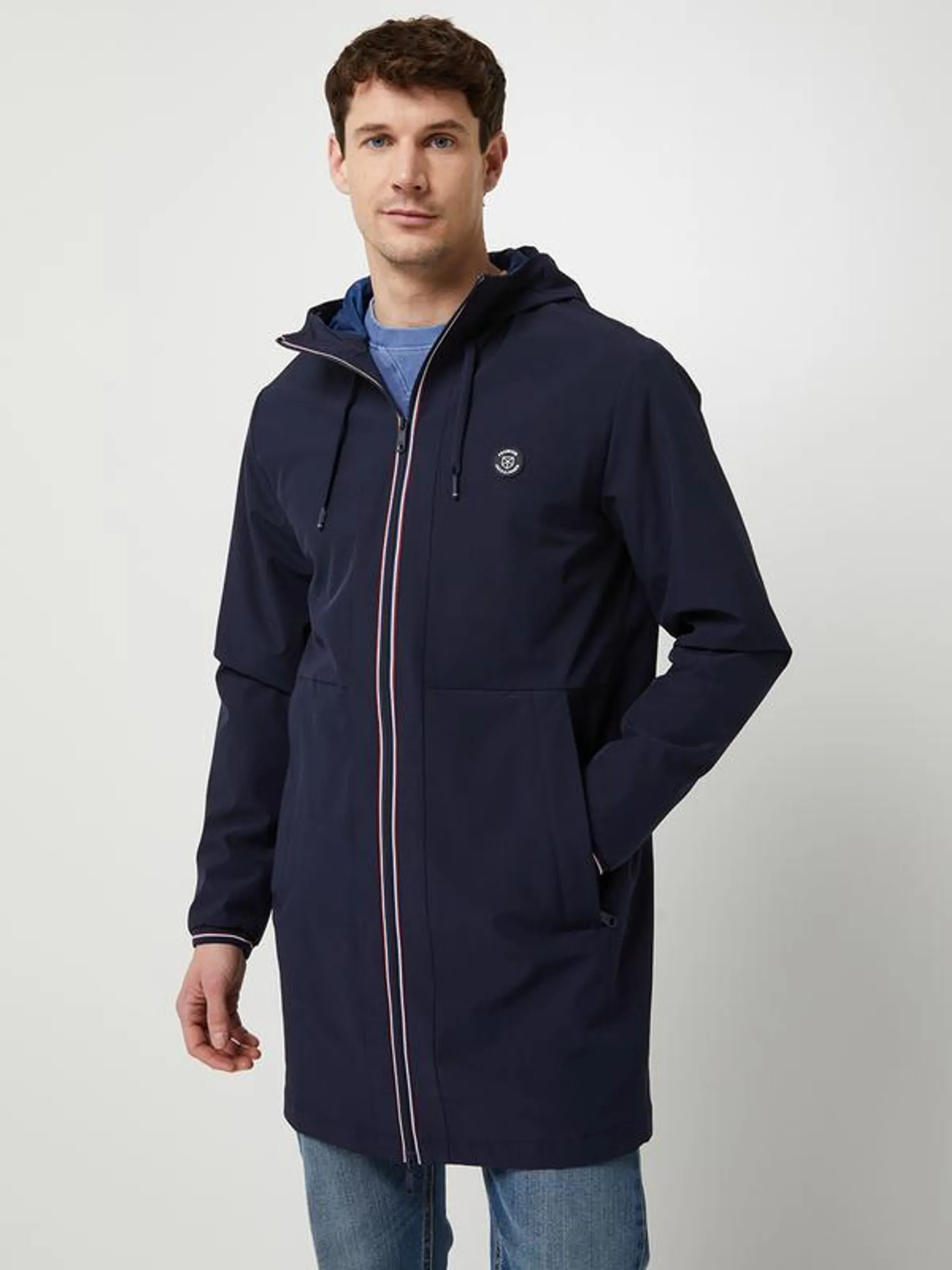 Parka Coupe-vent Mi-longue À Capuche Tenante - Bleu marine