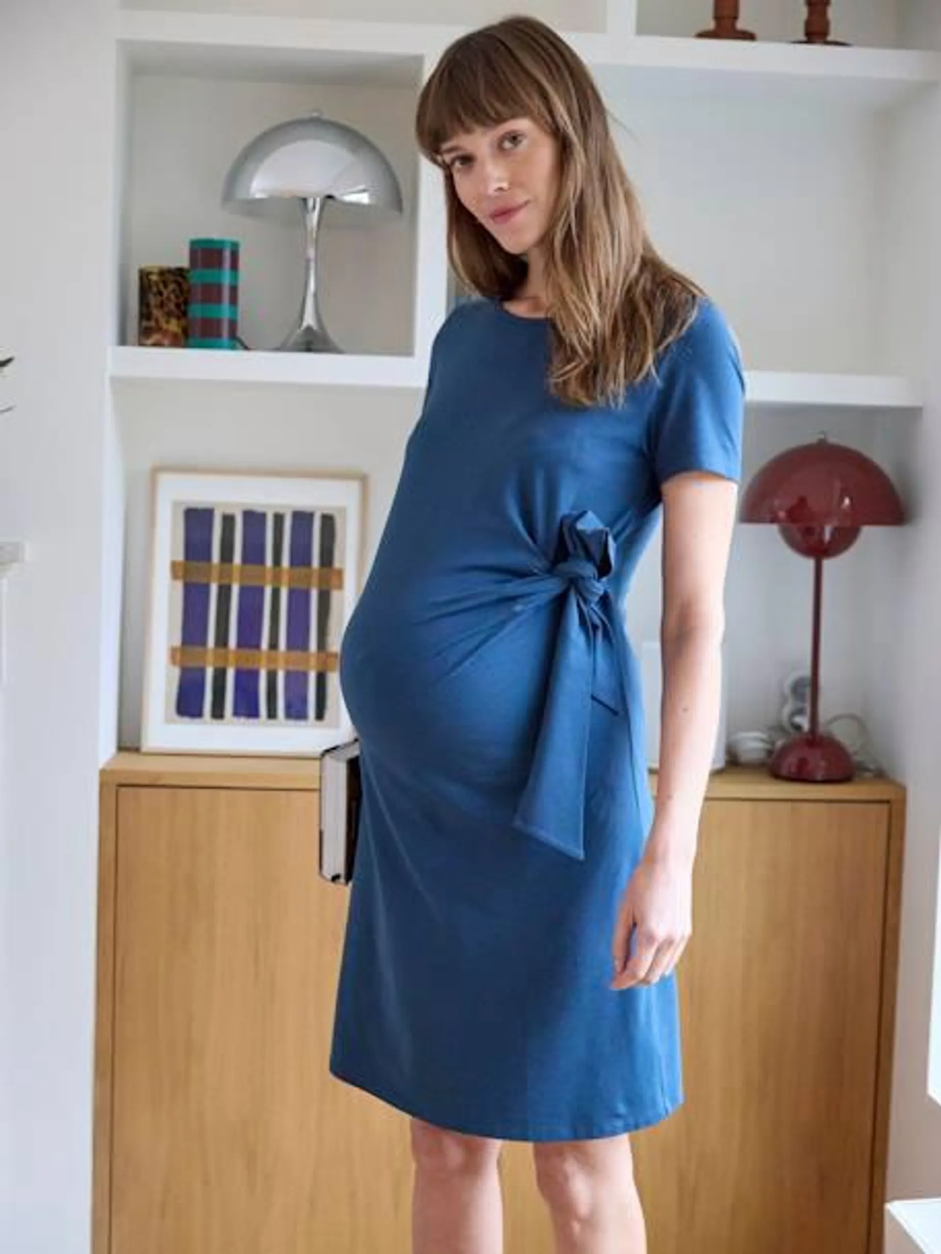 Robe courte à noeud future maman - bleu océan