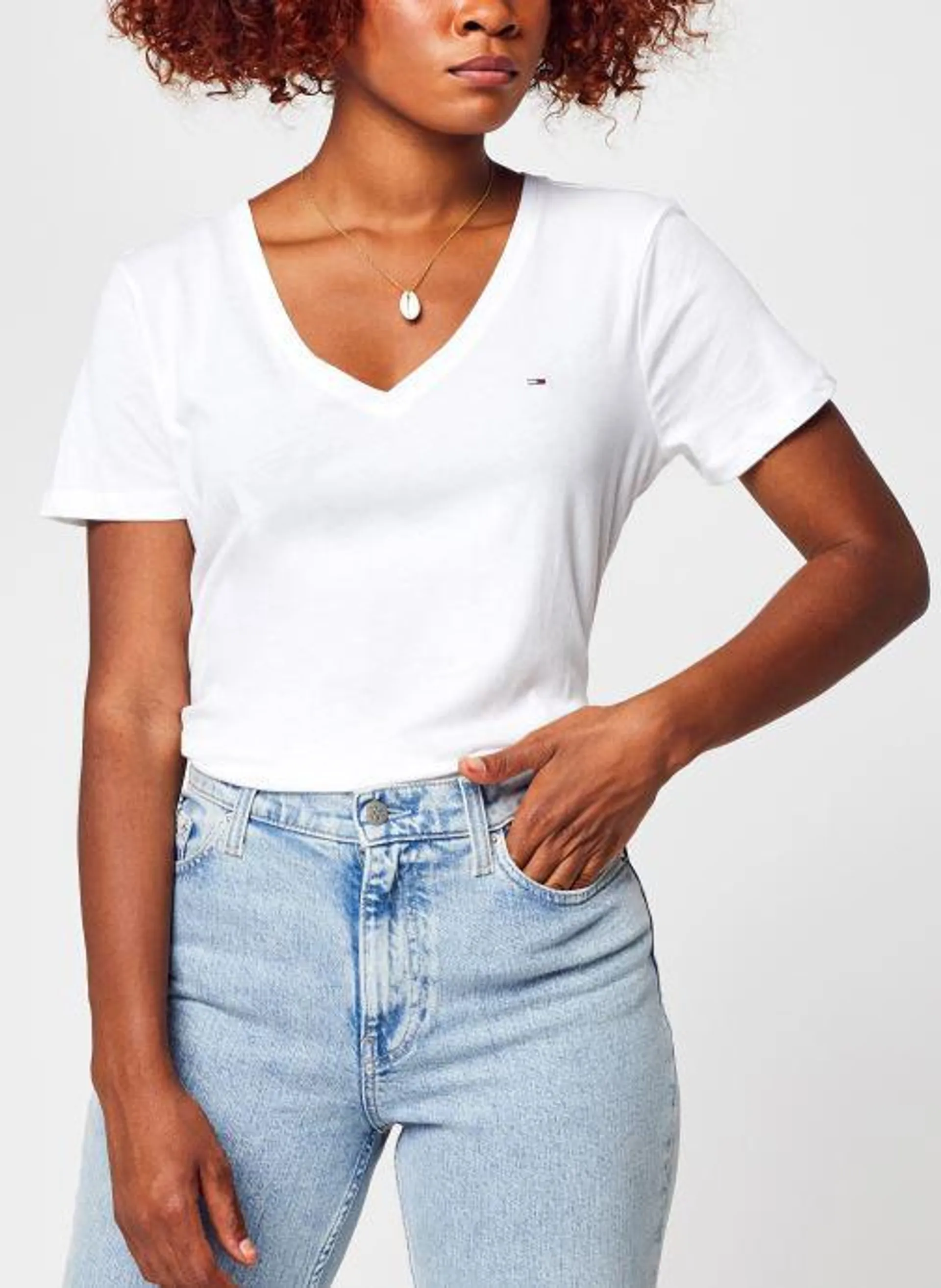 Tommy Jeans T-shirt -Tjw Slim Soft V Neck Blanc