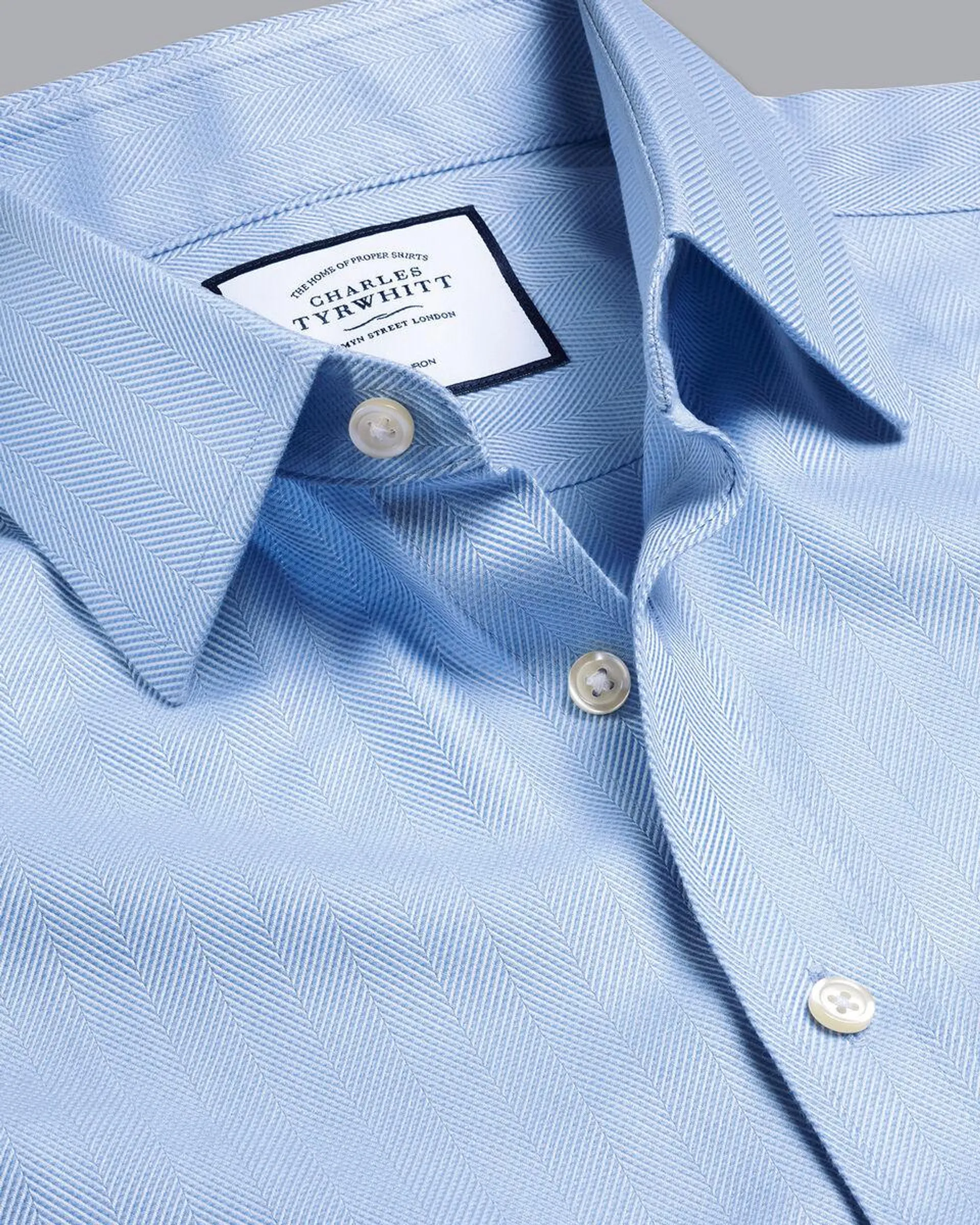 details about product: Non-Iron Herringbone Shirt - Sky Blue