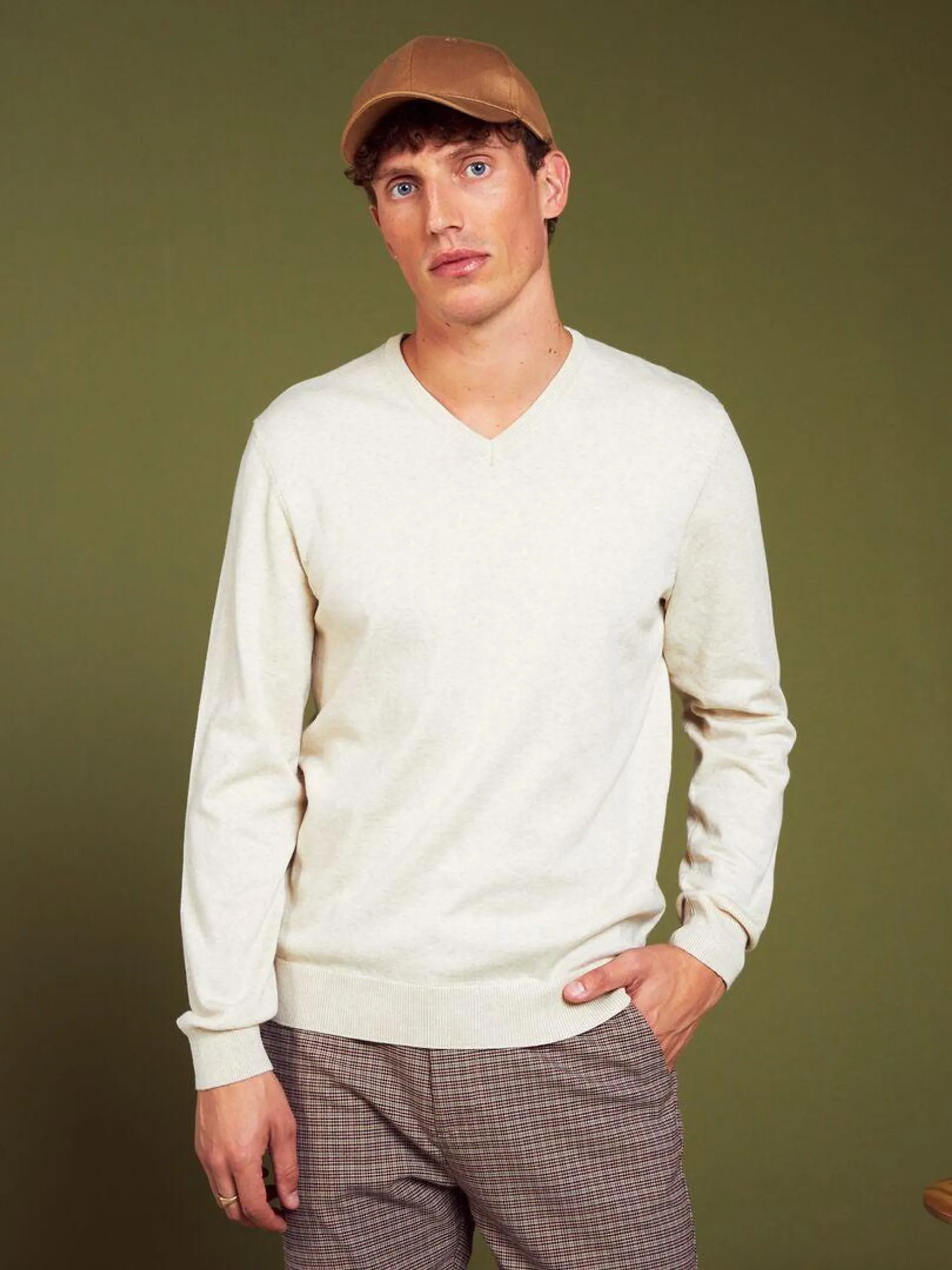 Pull basique en maille unie - Beige