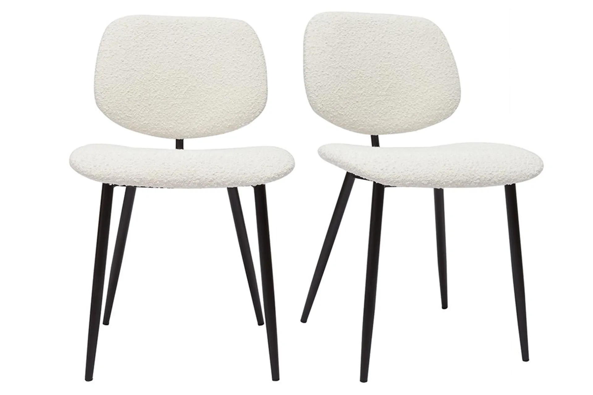 Chaises en tissu effet laine bouclée blanc et métal noir (lot de 2) TOBIAS