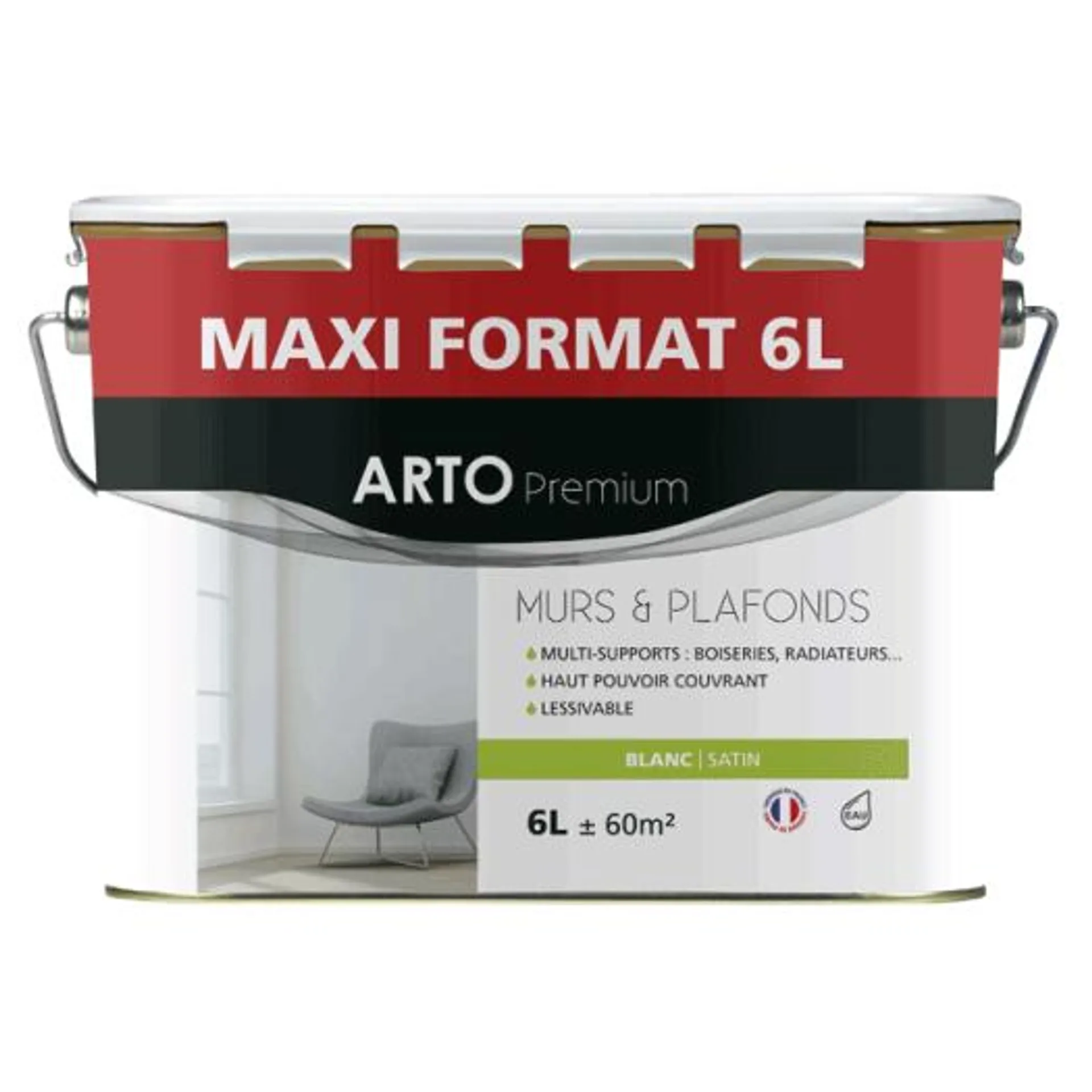 Peinture Arto Premium Murs et Plafonds Blanc Satin 6L