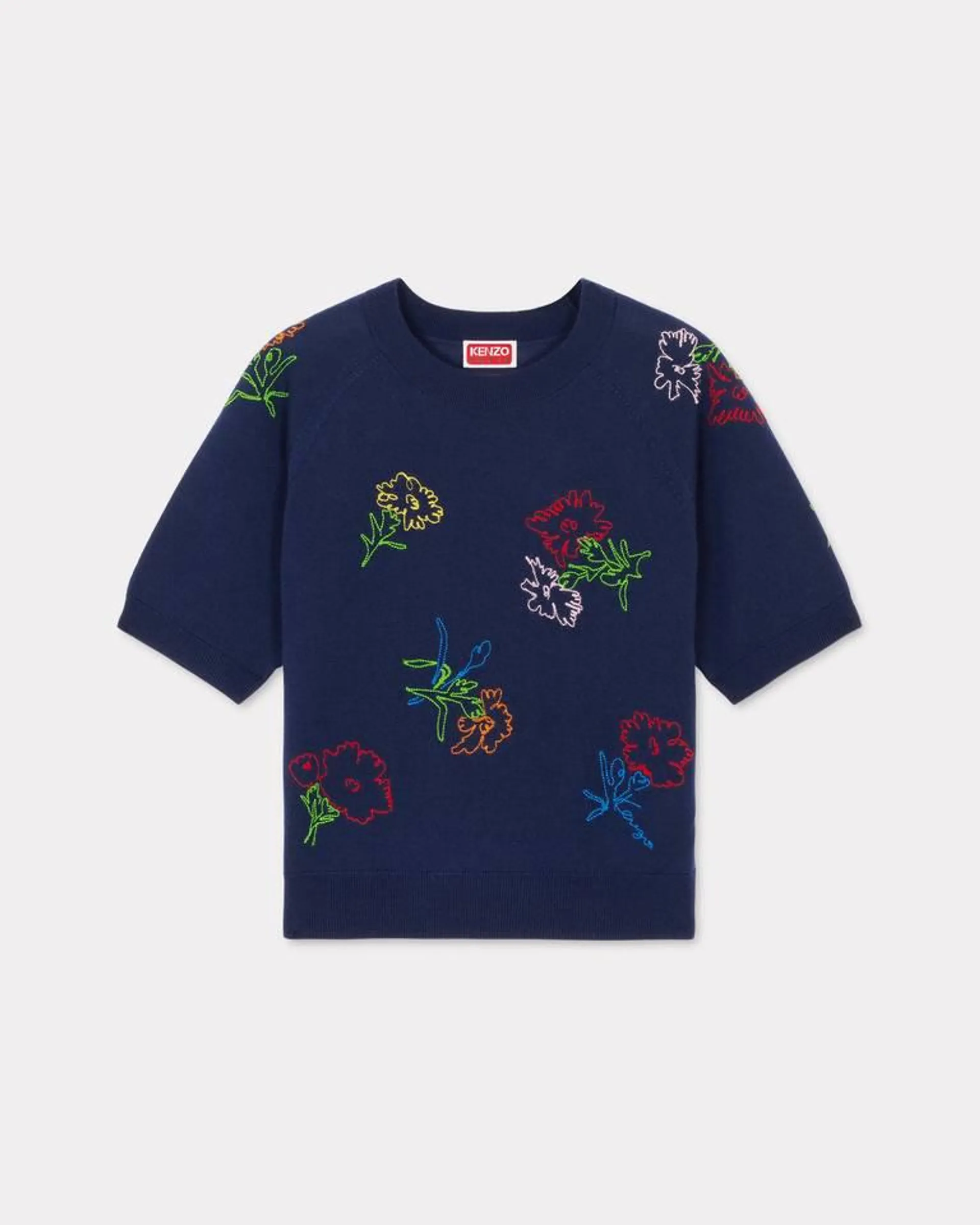 Pull brodé 'KENZO Drawn Flowers' en laine merinos