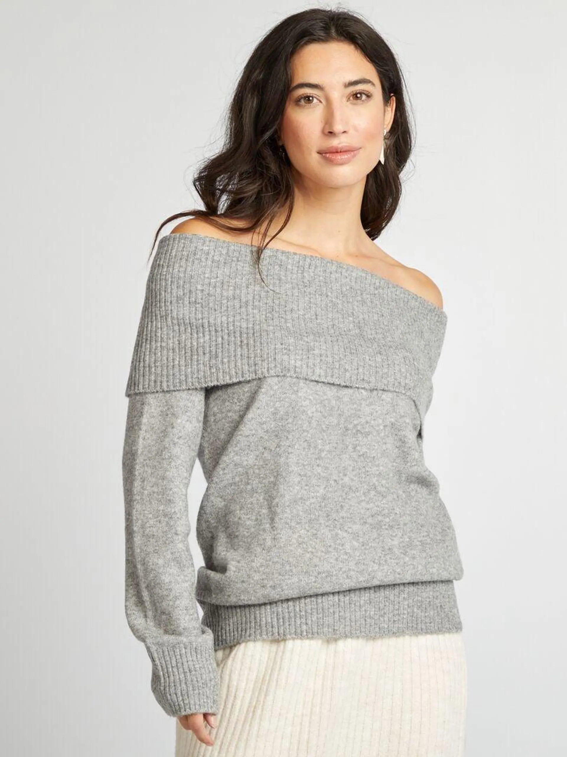 Pull en maille avec col montant - Gris