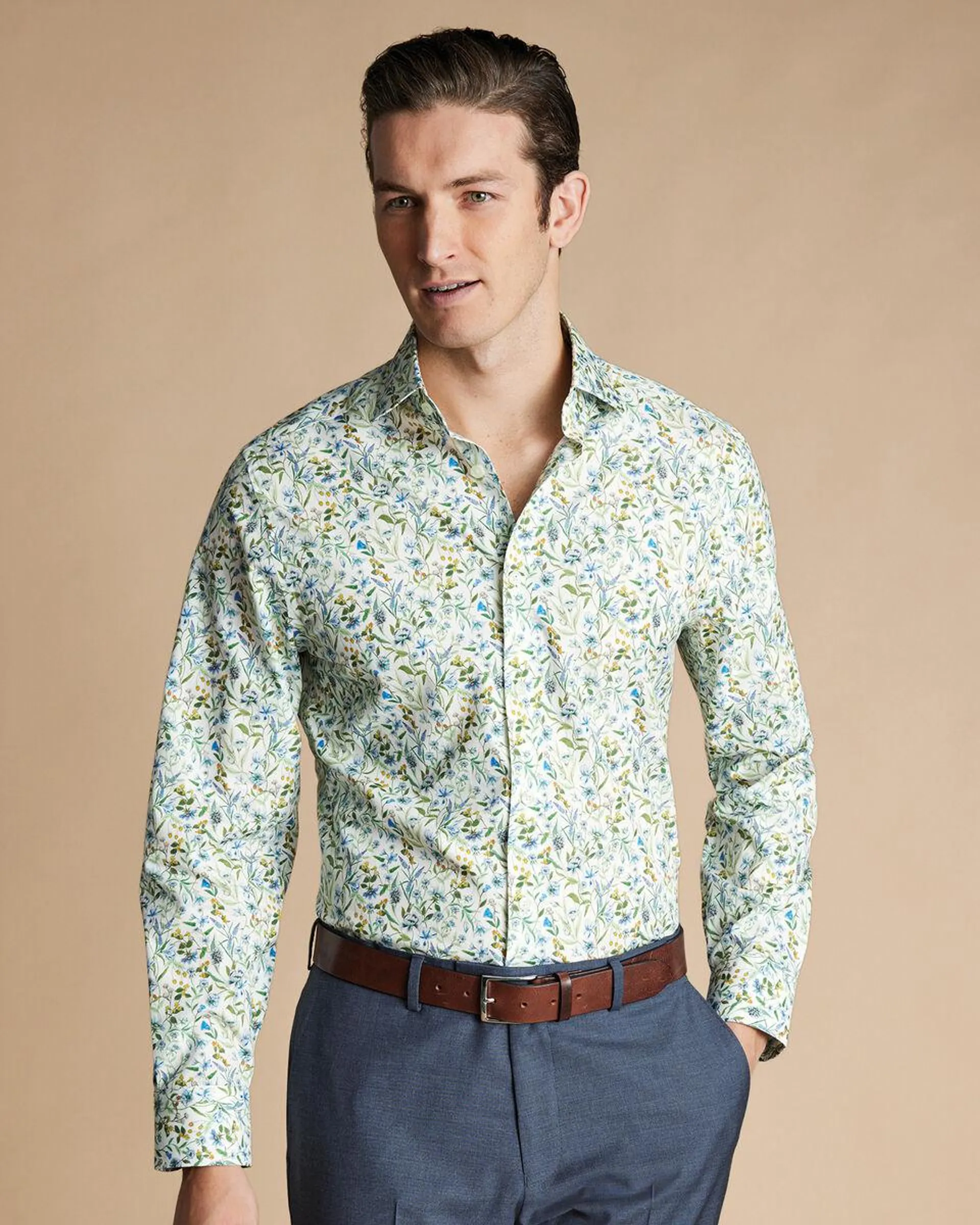 details about product: Made with Liberty Fabric Semi-Cutaway Collar Floral Print Shirt - Multi