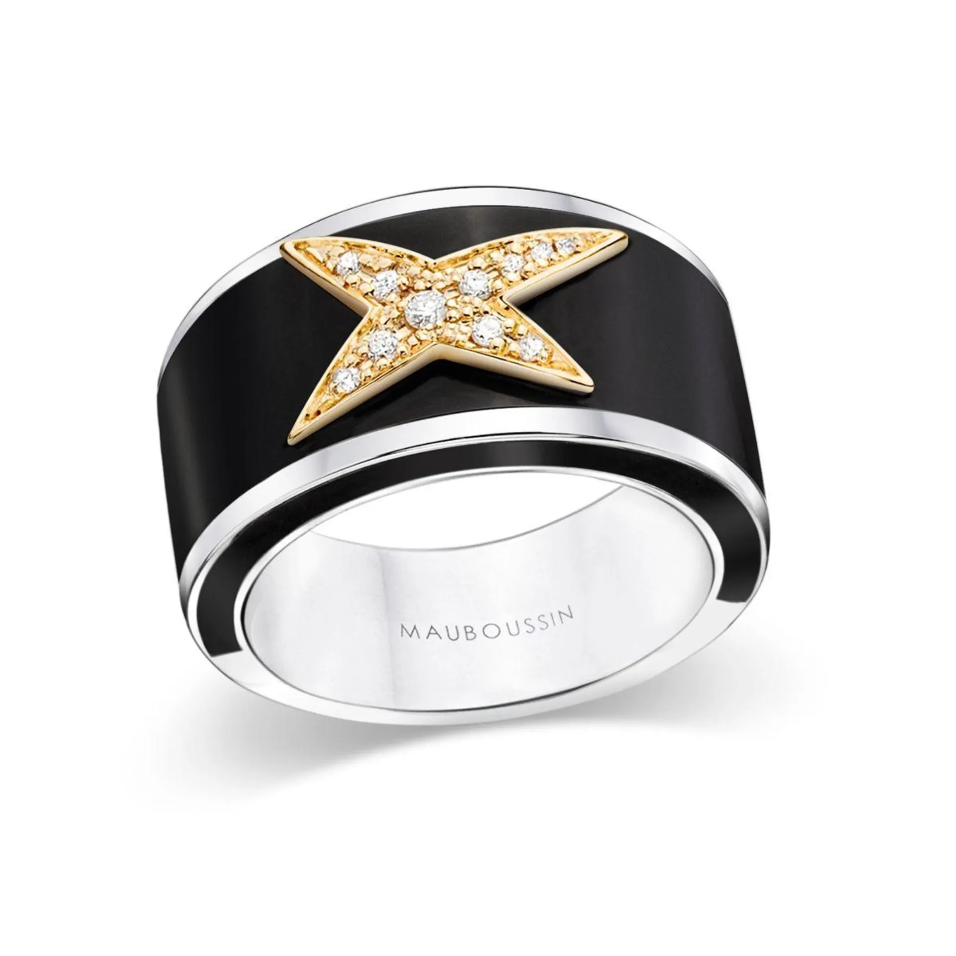 Bague La Star de la Côte d'Azur, laque noire et or jaune