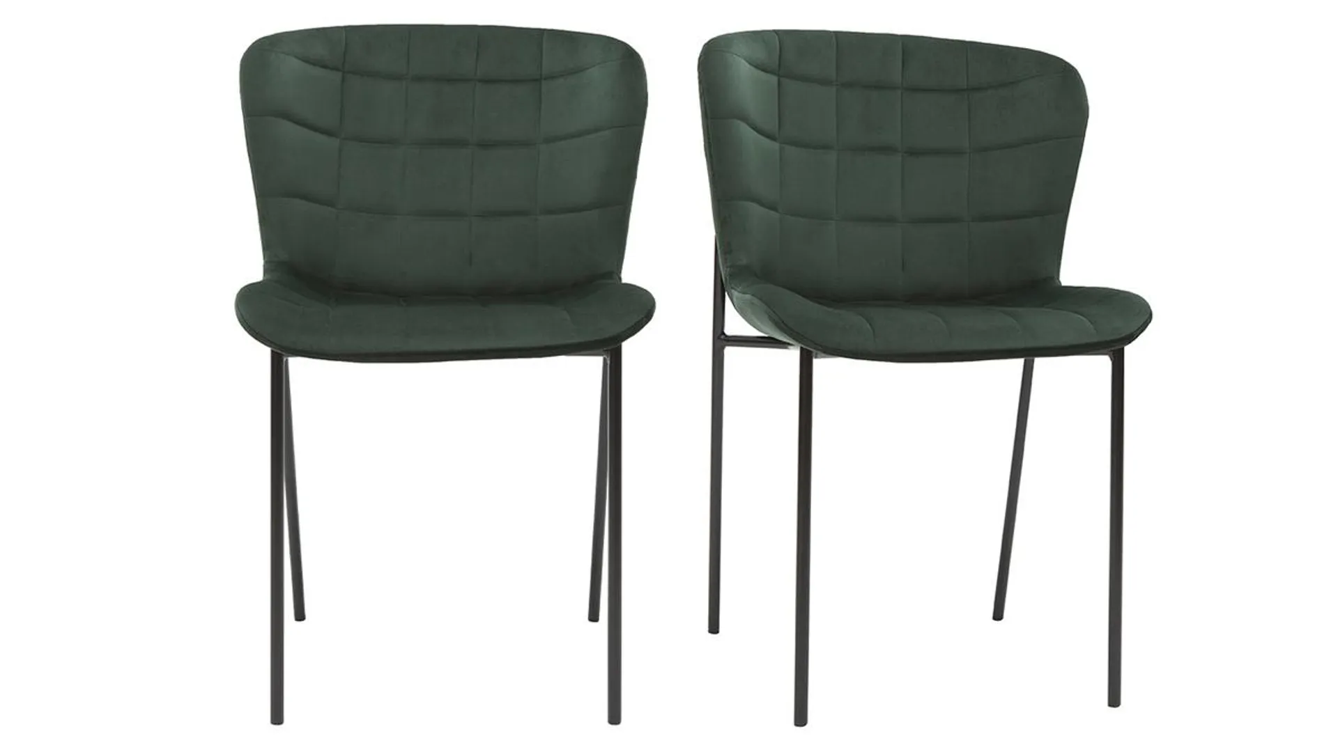 Chaises design en tissu velours vert foncé et métal noir (lot de 2) SAIGA